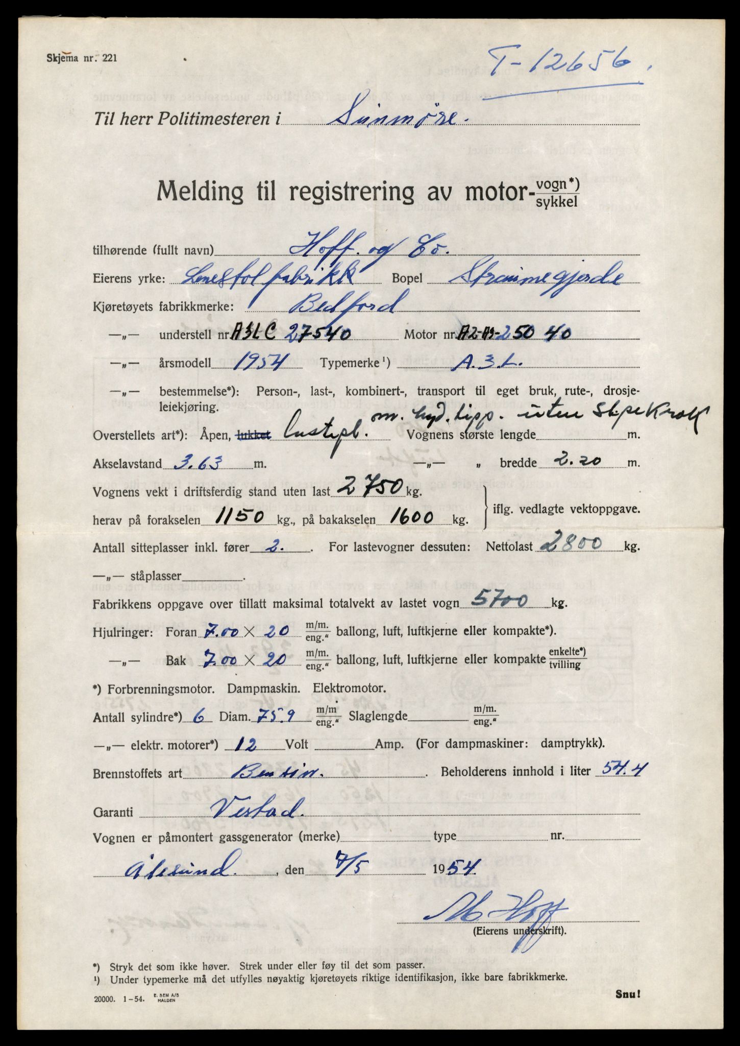 Møre og Romsdal vegkontor - Ålesund trafikkstasjon, AV/SAT-A-4099/F/Fe/L0035: Registreringskort for kjøretøy T 12653 - T 12829, 1927-1998, s. 43
