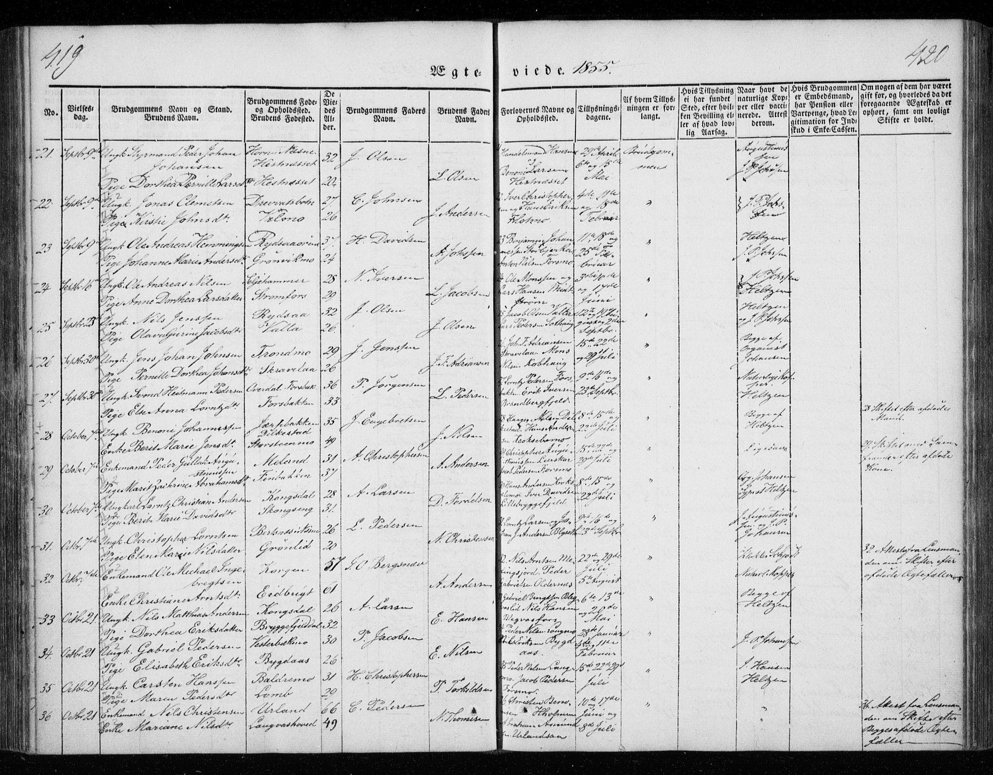 Ministerialprotokoller, klokkerbøker og fødselsregistre - Nordland, SAT/A-1459/825/L0355: Ministerialbok nr. 825A09, 1842-1863, s. 419-420