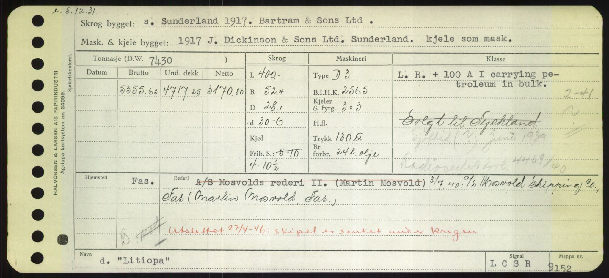 Sjøfartsdirektoratet med forløpere, Skipsmålingen, RA/S-1627/H/Hd/L0023: Fartøy, Lia-Løv, s. 243