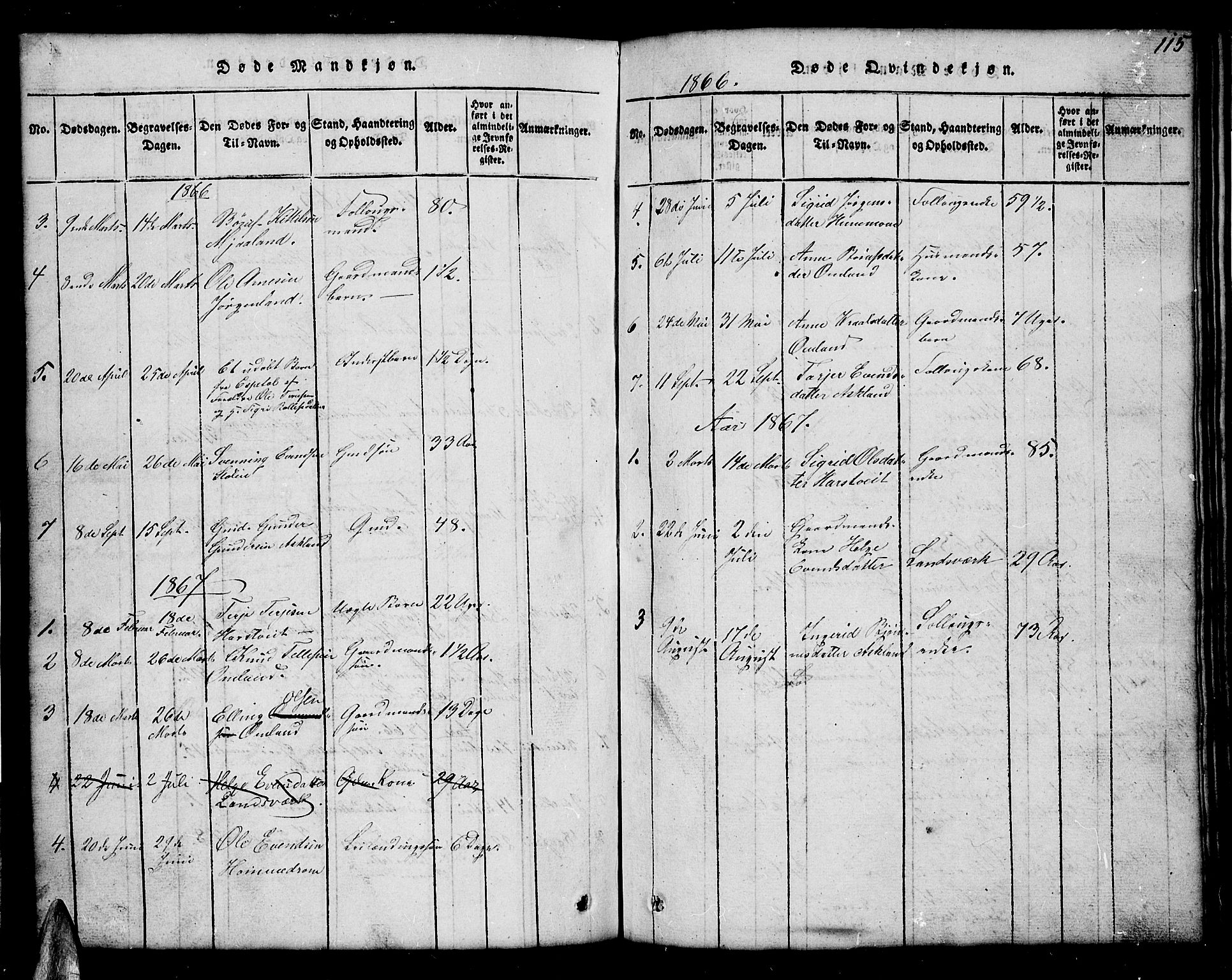 Åmli sokneprestkontor, SAK/1111-0050/F/Fb/Fba/L0001: Klokkerbok nr. B 1, 1816-1890, s. 115