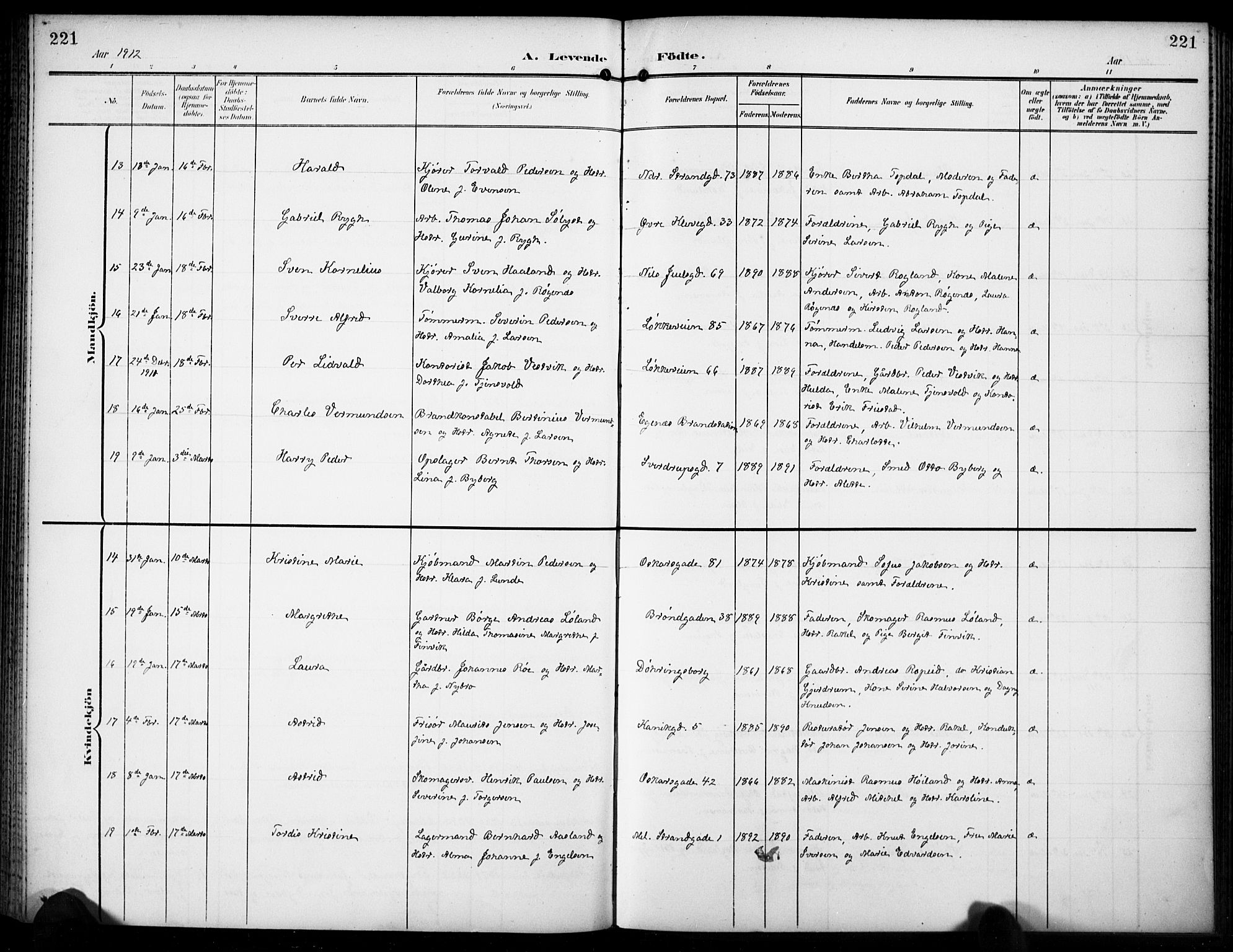 Domkirken sokneprestkontor, AV/SAST-A-101812/001/30/30BB/L0018: Klokkerbok nr. B 18, 1903-1915, s. 221