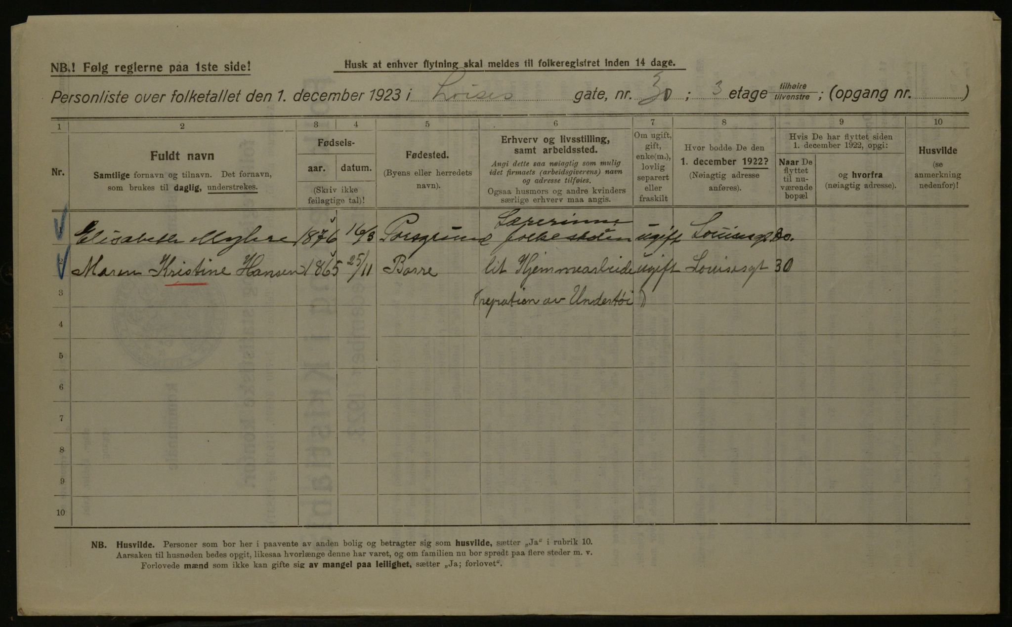 OBA, Kommunal folketelling 1.12.1923 for Kristiania, 1923, s. 64956