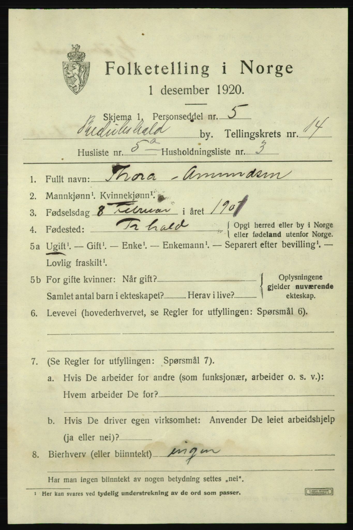 SAO, Folketelling 1920 for 0101 Fredrikshald kjøpstad, 1920, s. 22297