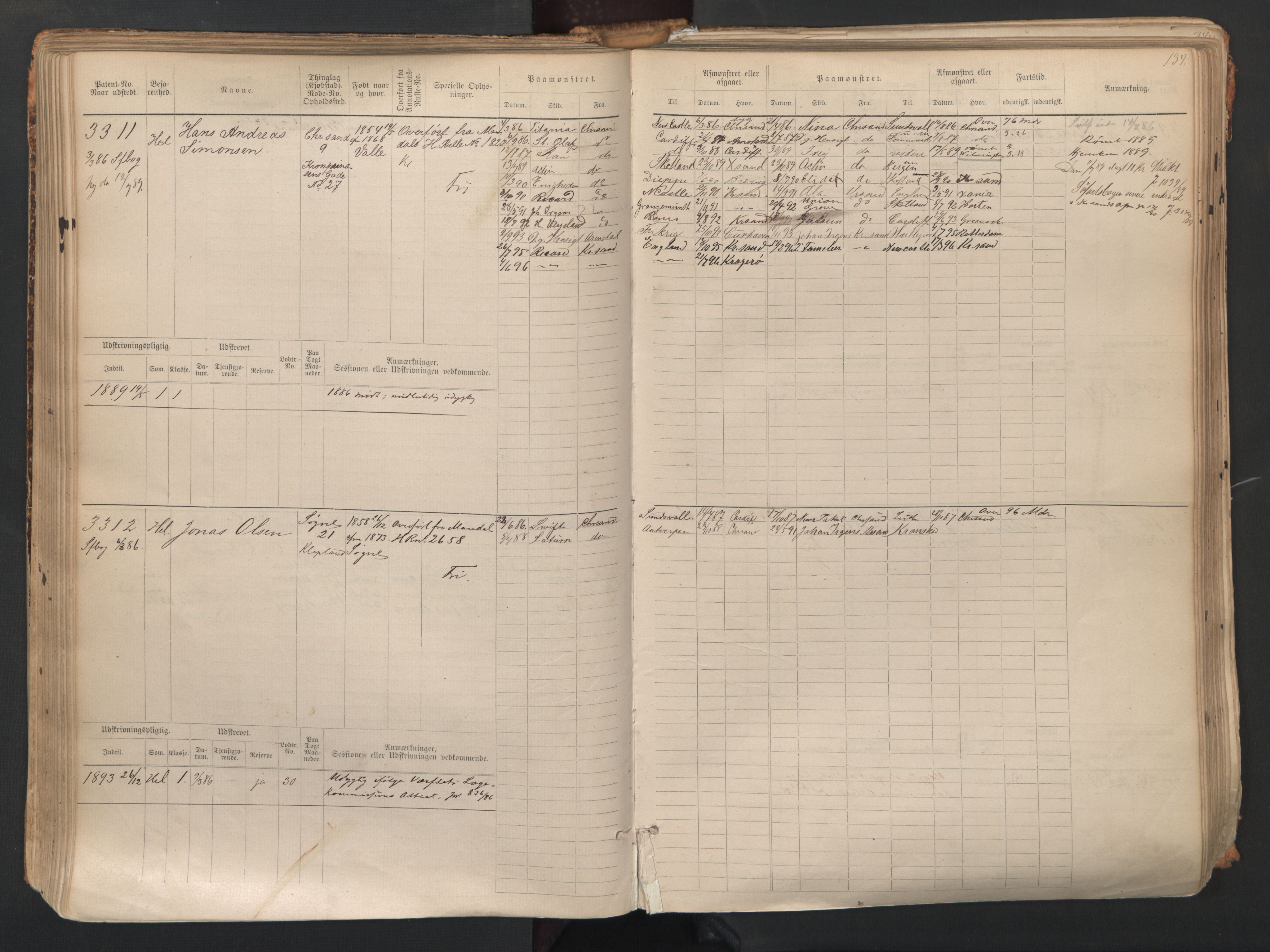 Kristiansand mønstringskrets, AV/SAK-2031-0015/F/Fb/L0007: Hovedrulle nr 3049-3810, I-14, 1883-1940, s. 136