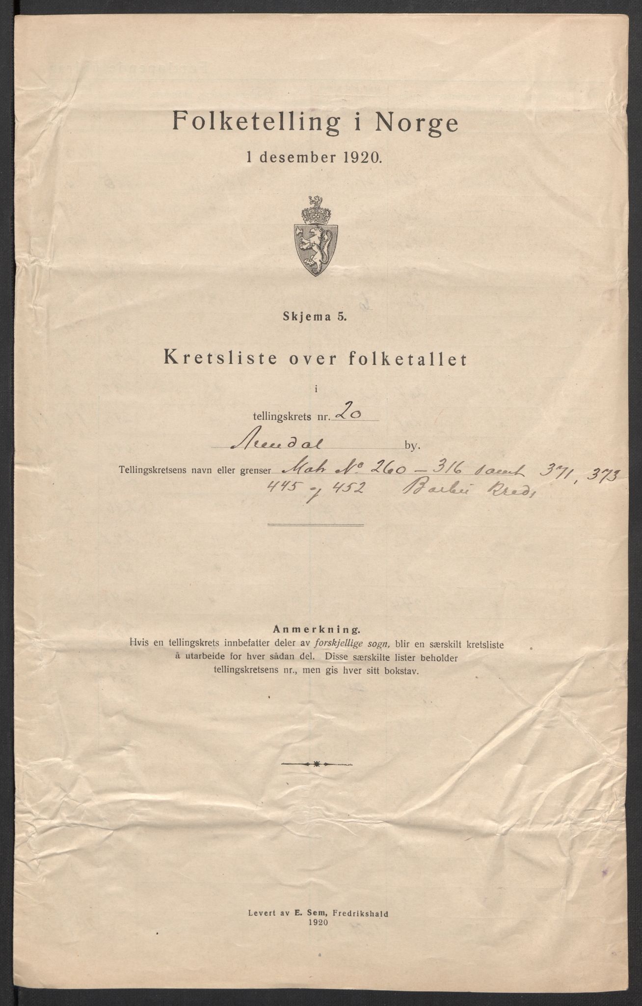 SAK, Folketelling 1920 for 0903 Arendal kjøpstad, 1920, s. 65