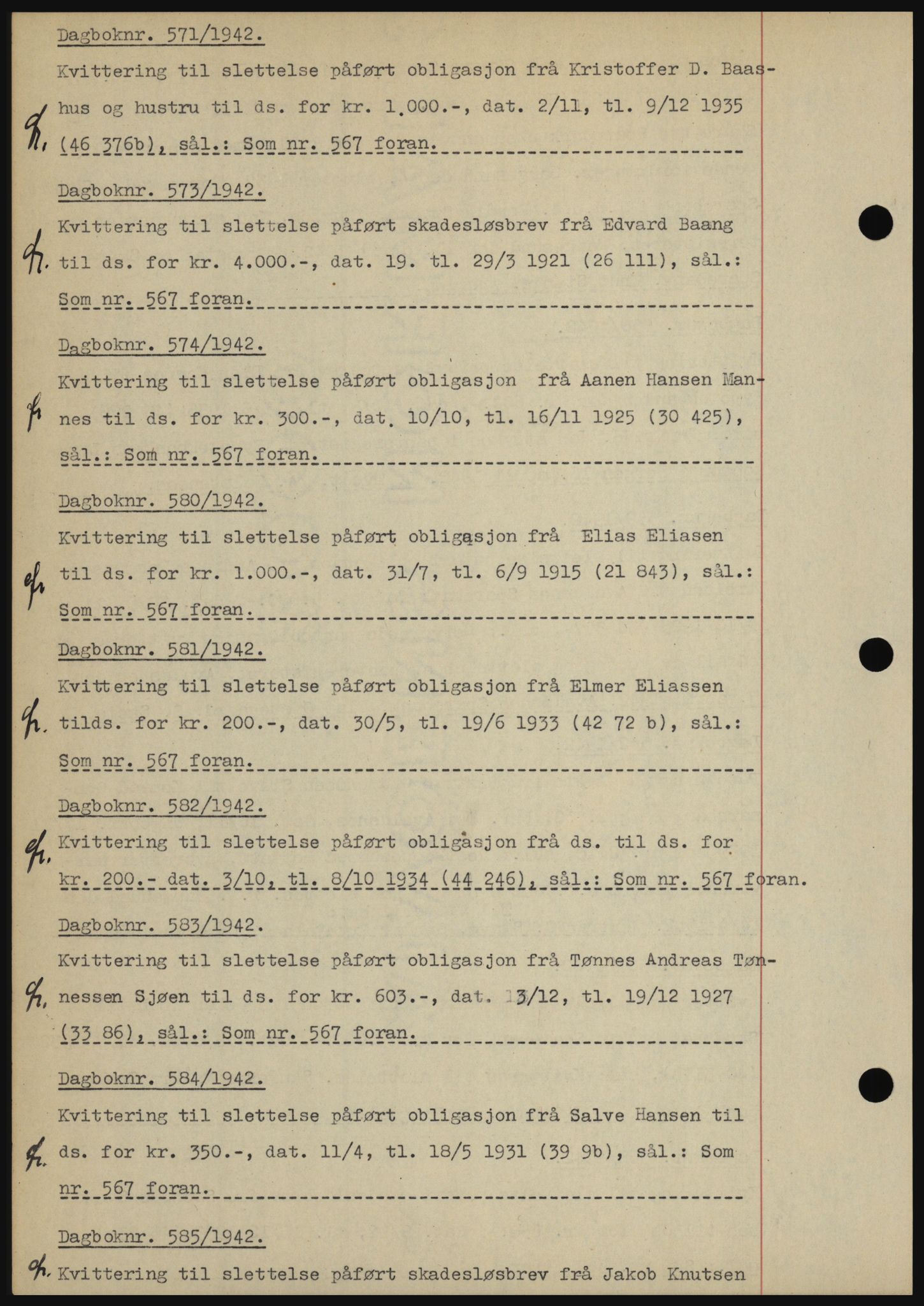 Karmsund sorenskriveri, SAST/A-100311/01/II/IIBBE/L0008: Pantebok nr. B 54, 1942-1943, Dagboknr: 571/1942
