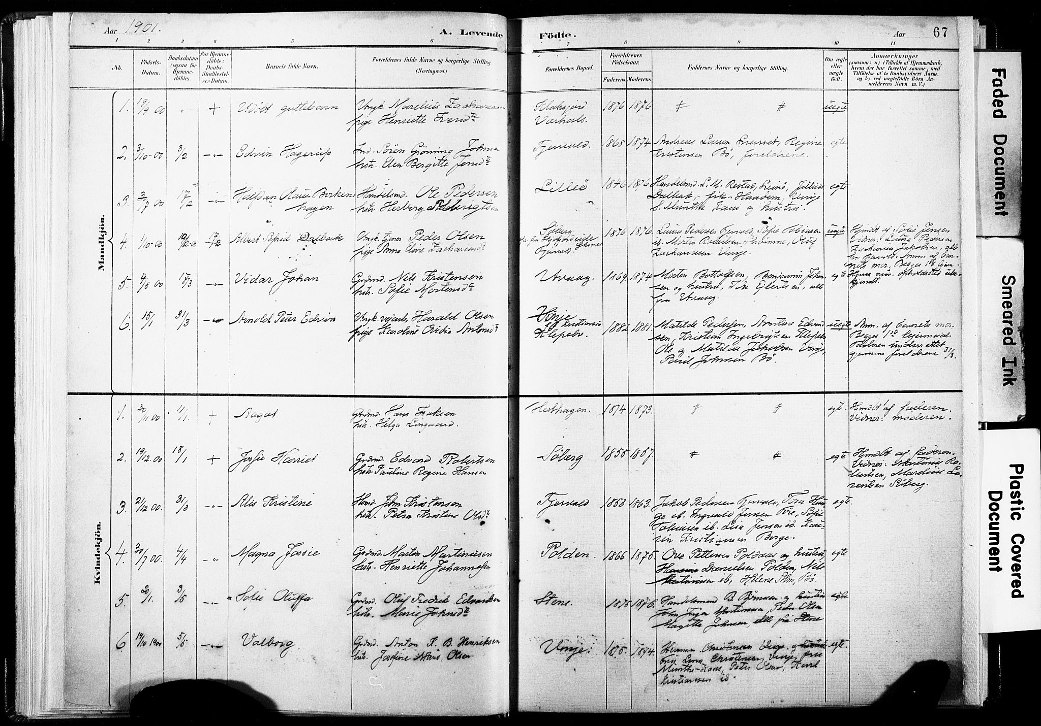 Ministerialprotokoller, klokkerbøker og fødselsregistre - Nordland, SAT/A-1459/891/L1304: Ministerialbok nr. 891A09, 1895-1921, s. 67