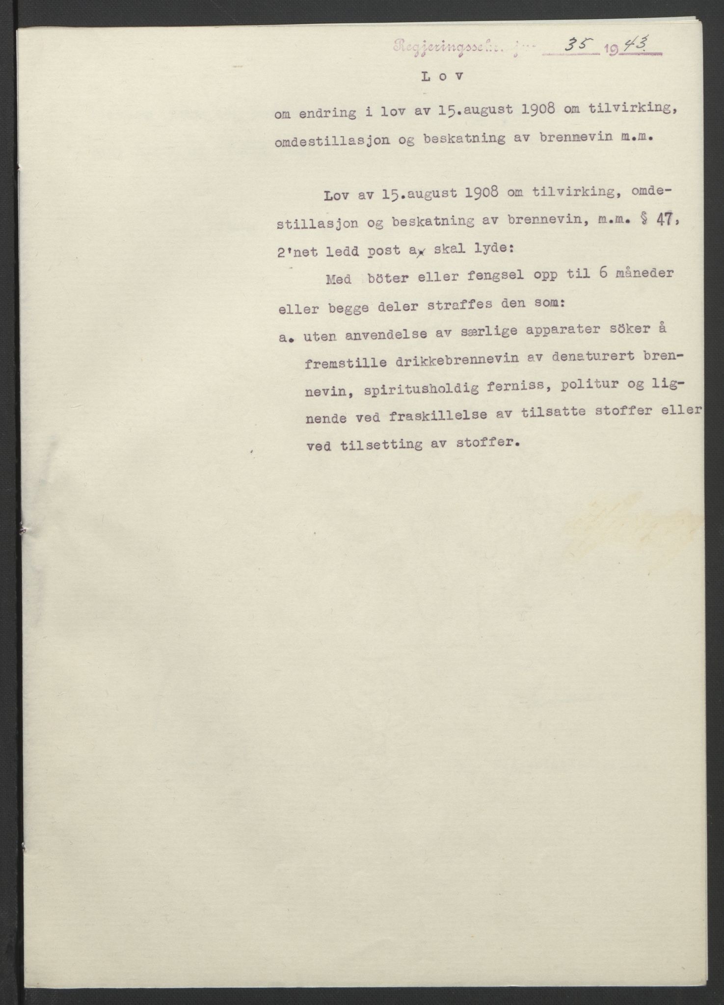 NS-administrasjonen 1940-1945 (Statsrådsekretariatet, de kommisariske statsråder mm), RA/S-4279/D/Db/L0099: Lover, 1943, s. 74