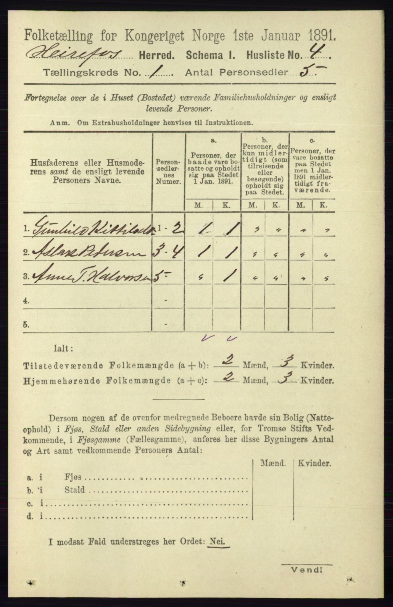 RA, Folketelling 1891 for 0933 Herefoss herred, 1891, s. 16