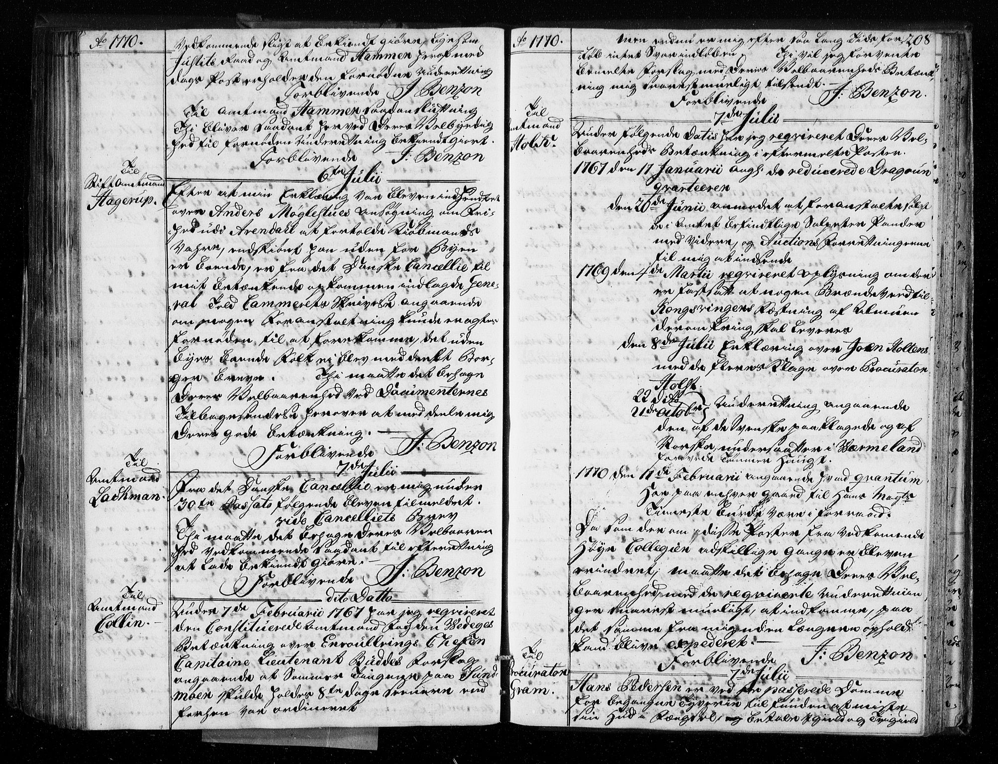 Stattholderembetet 1572-1771, RA/EA-2870/Bf/L0008: Stattholderprotokoll (allmenn kopibok), 1769-1770, s. 207b-208a