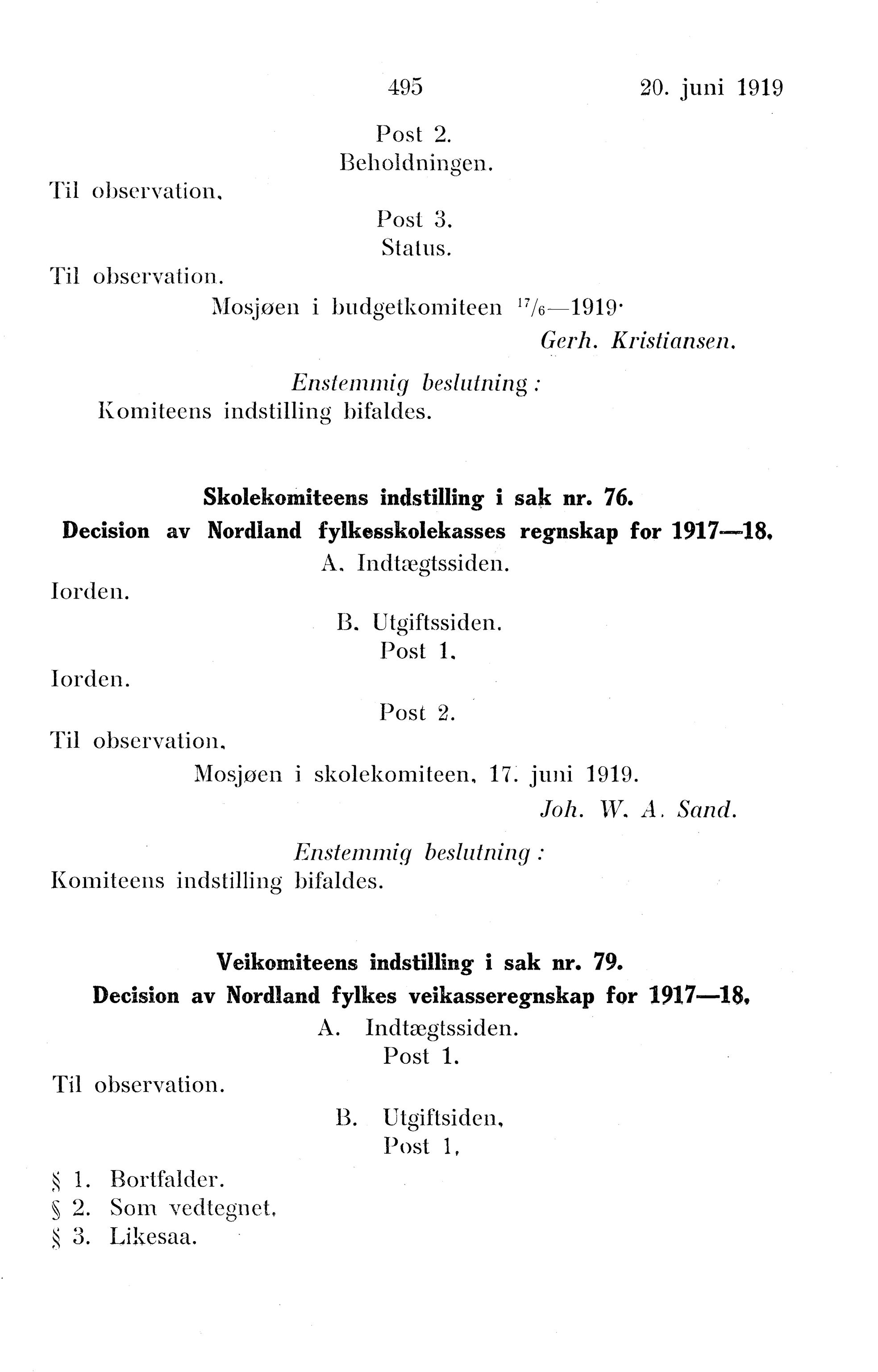 Nordland Fylkeskommune. Fylkestinget, AIN/NFK-17/176/A/Ac/L0042: Fylkestingsforhandlinger 1919, 1919