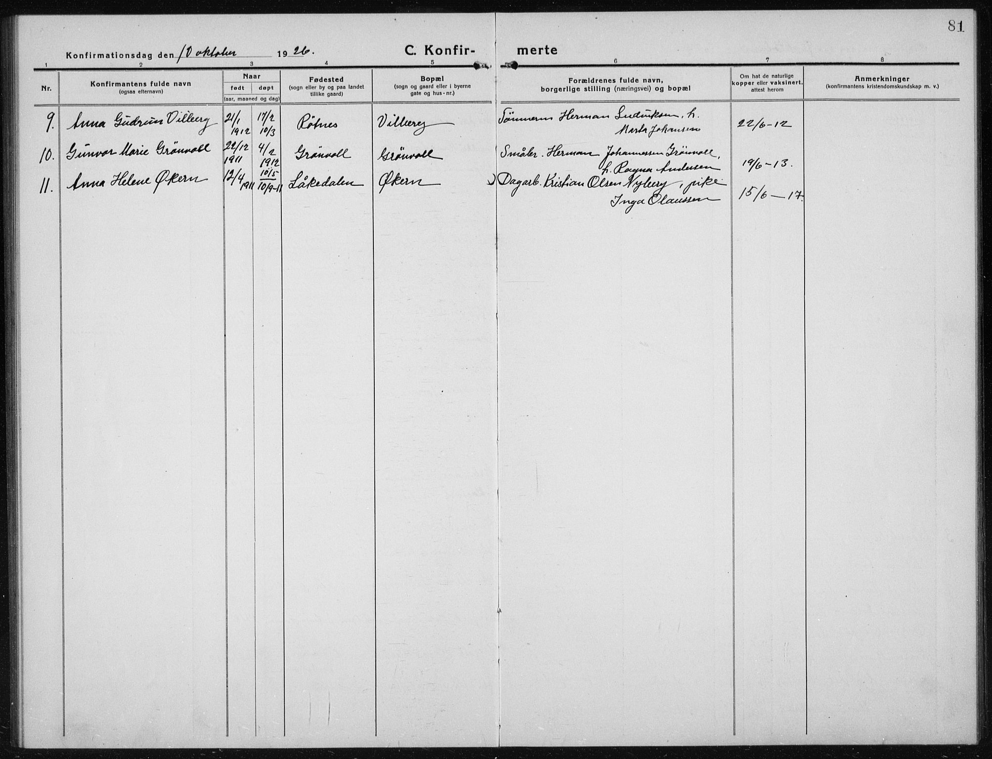 Nannestad prestekontor Kirkebøker, AV/SAO-A-10414a/G/Gc/L0002: Klokkerbok nr. III 2, 1917-1940, s. 81