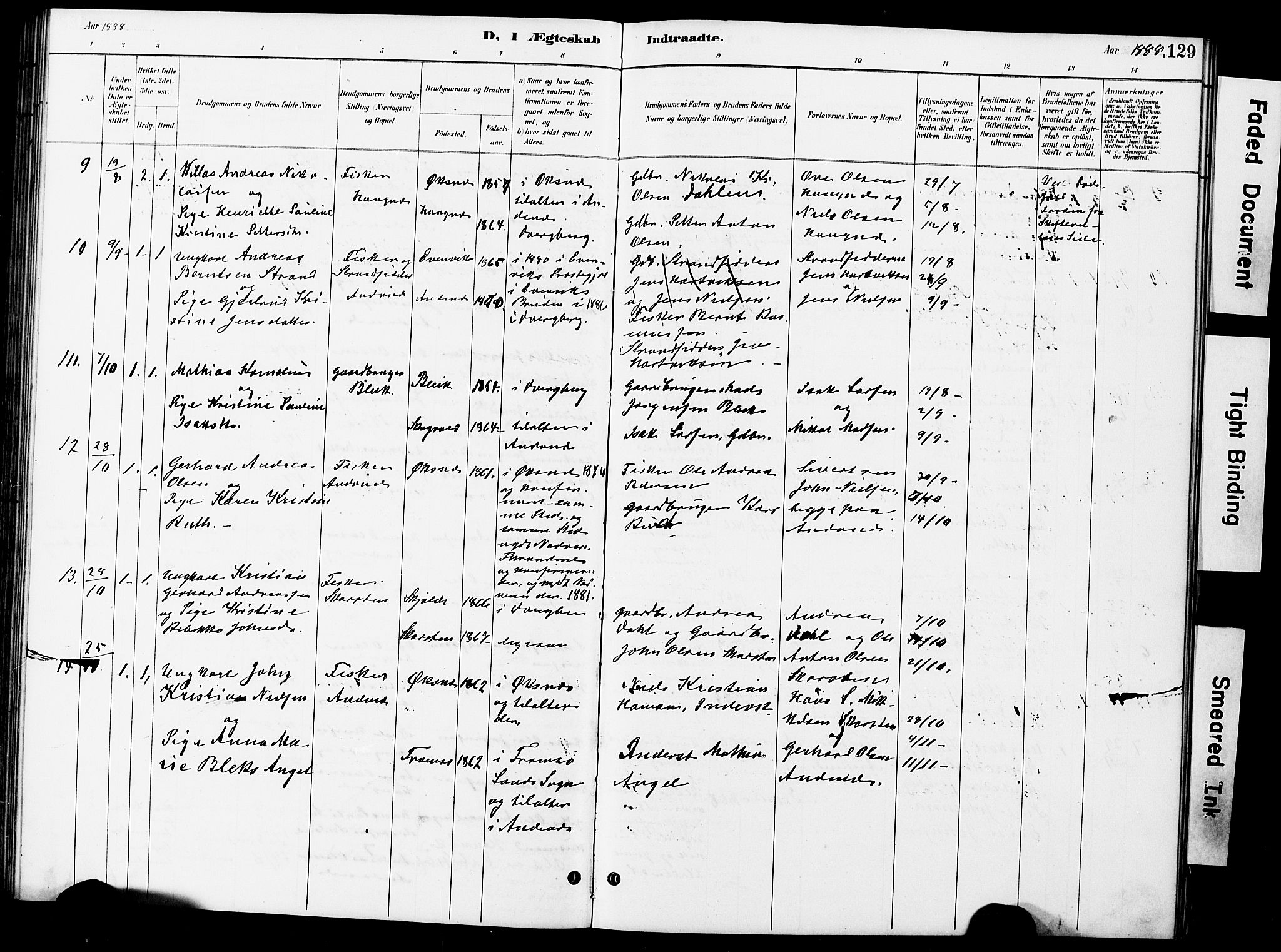 Ministerialprotokoller, klokkerbøker og fødselsregistre - Nordland, AV/SAT-A-1459/899/L1448: Klokkerbok nr. 899C03, 1887-1902, s. 129