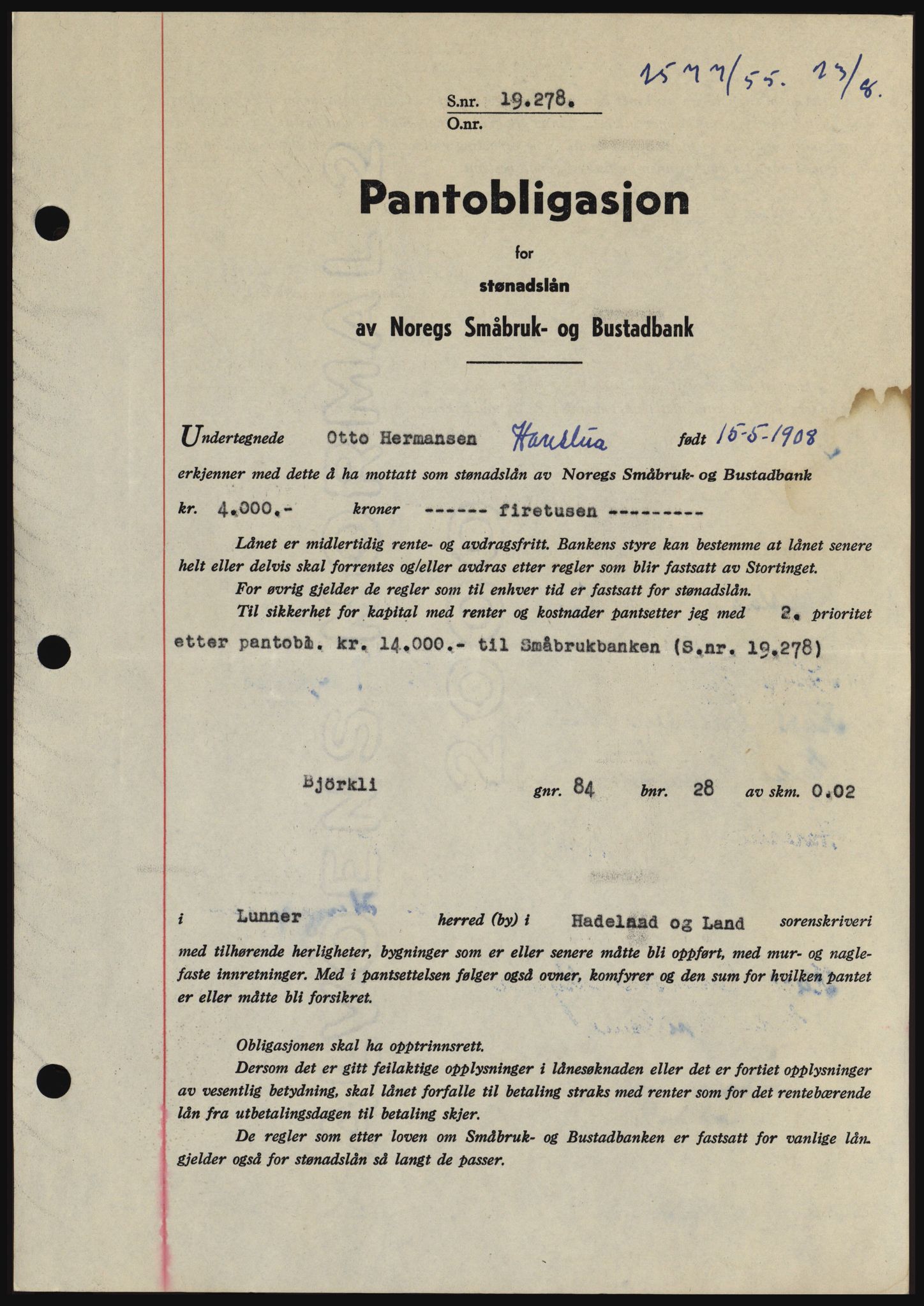 Hadeland og Land tingrett, AV/SAH-TING-010/H/Hb/Hbc/L0032: Pantebok nr. B32, 1955-1955, Dagboknr: 2577/1955