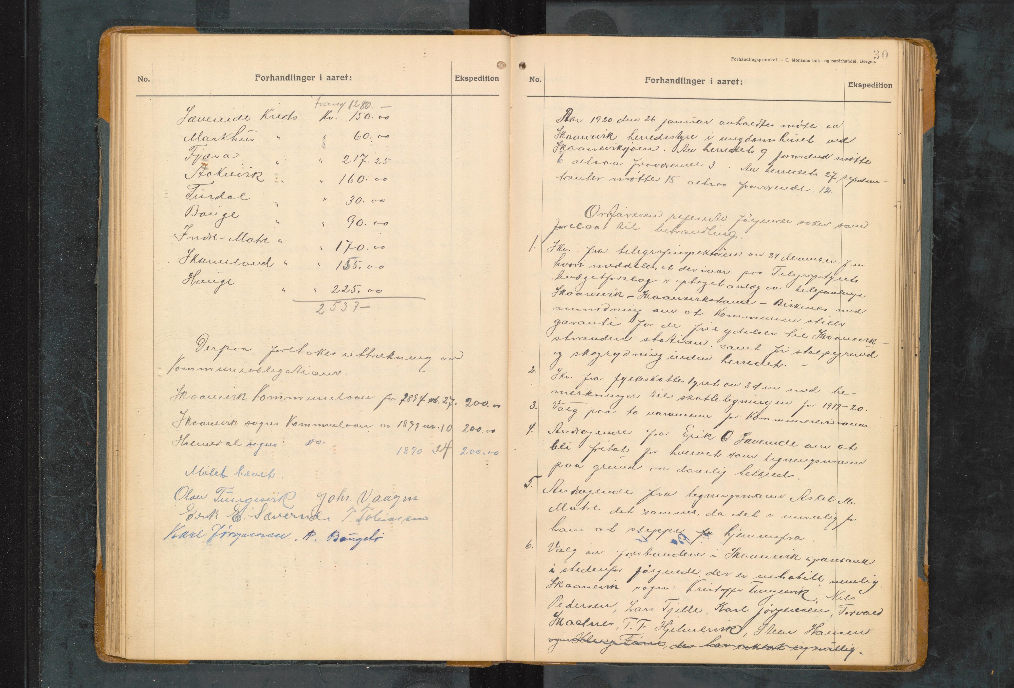 Skånevik kommune. Formannskapet, IKAH/1212-021/A/Aa/L0008: Møtebok for Skånevik formannskap og heradsstyre, 1919-1924, s. 30