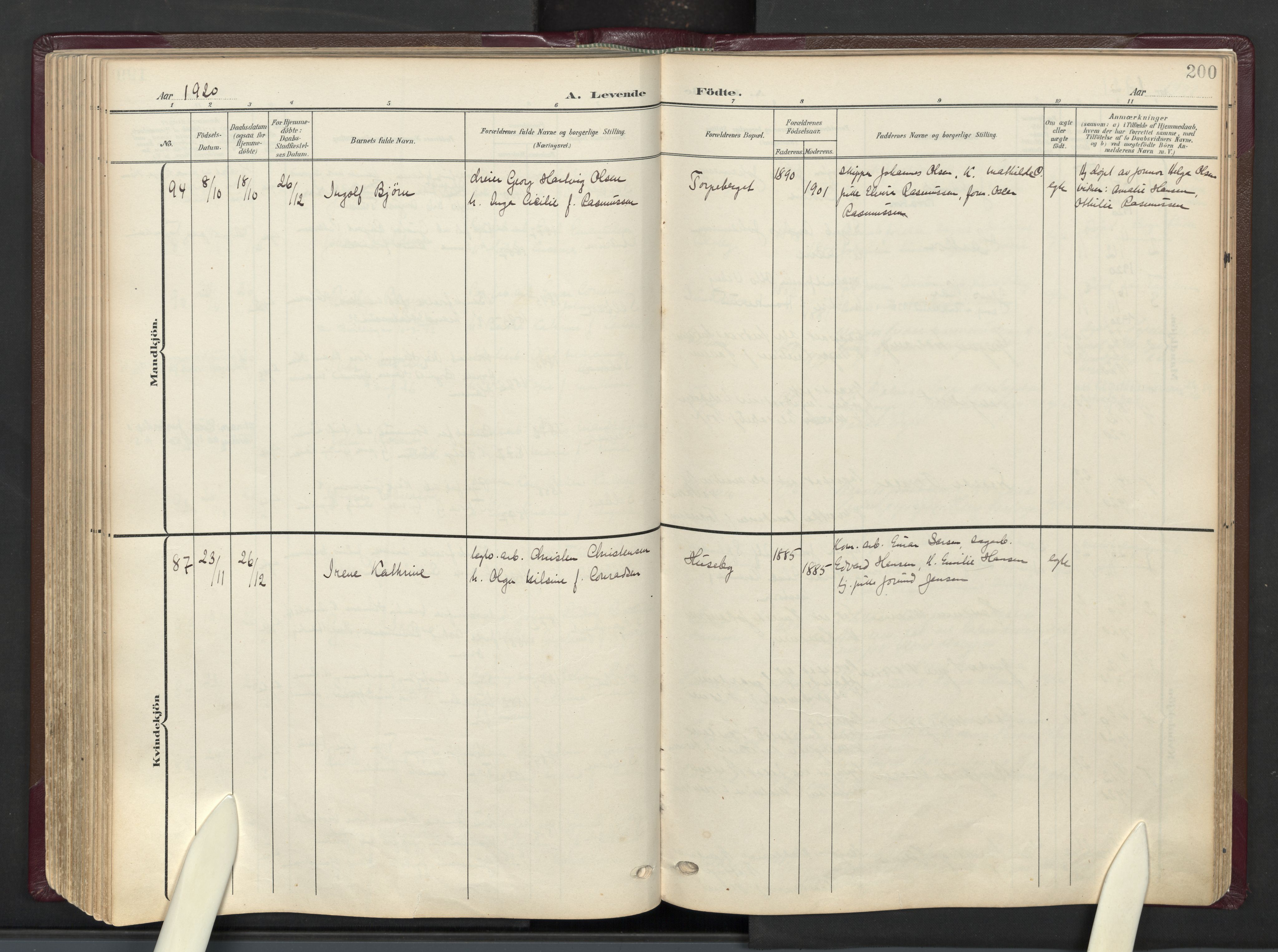 Borge prestekontor Kirkebøker, AV/SAO-A-10903/F/Fa/L0010: Ministerialbok nr. I 10, 1907-1925, s. 200