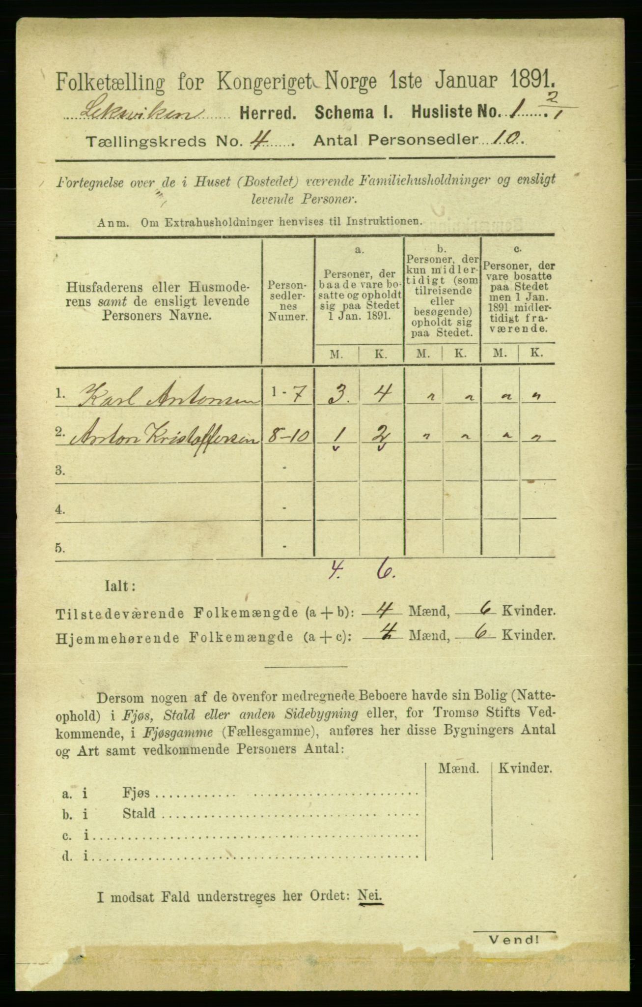 RA, Folketelling 1891 for 1718 Leksvik herred, 1891, s. 1827