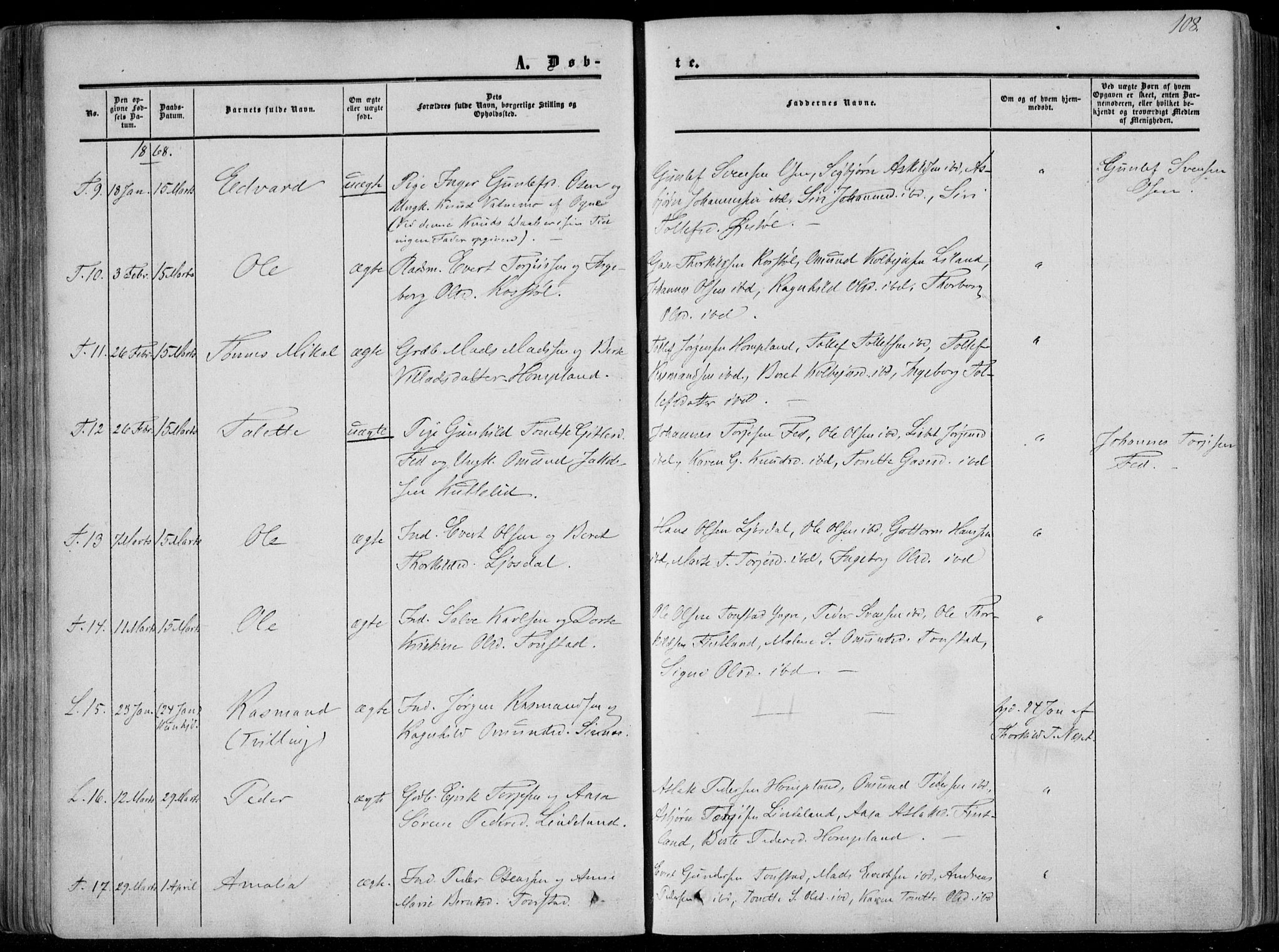 Sirdal sokneprestkontor, AV/SAK-1111-0036/F/Fa/Fab/L0002: Ministerialbok nr. A 2, 1855-1874, s. 108