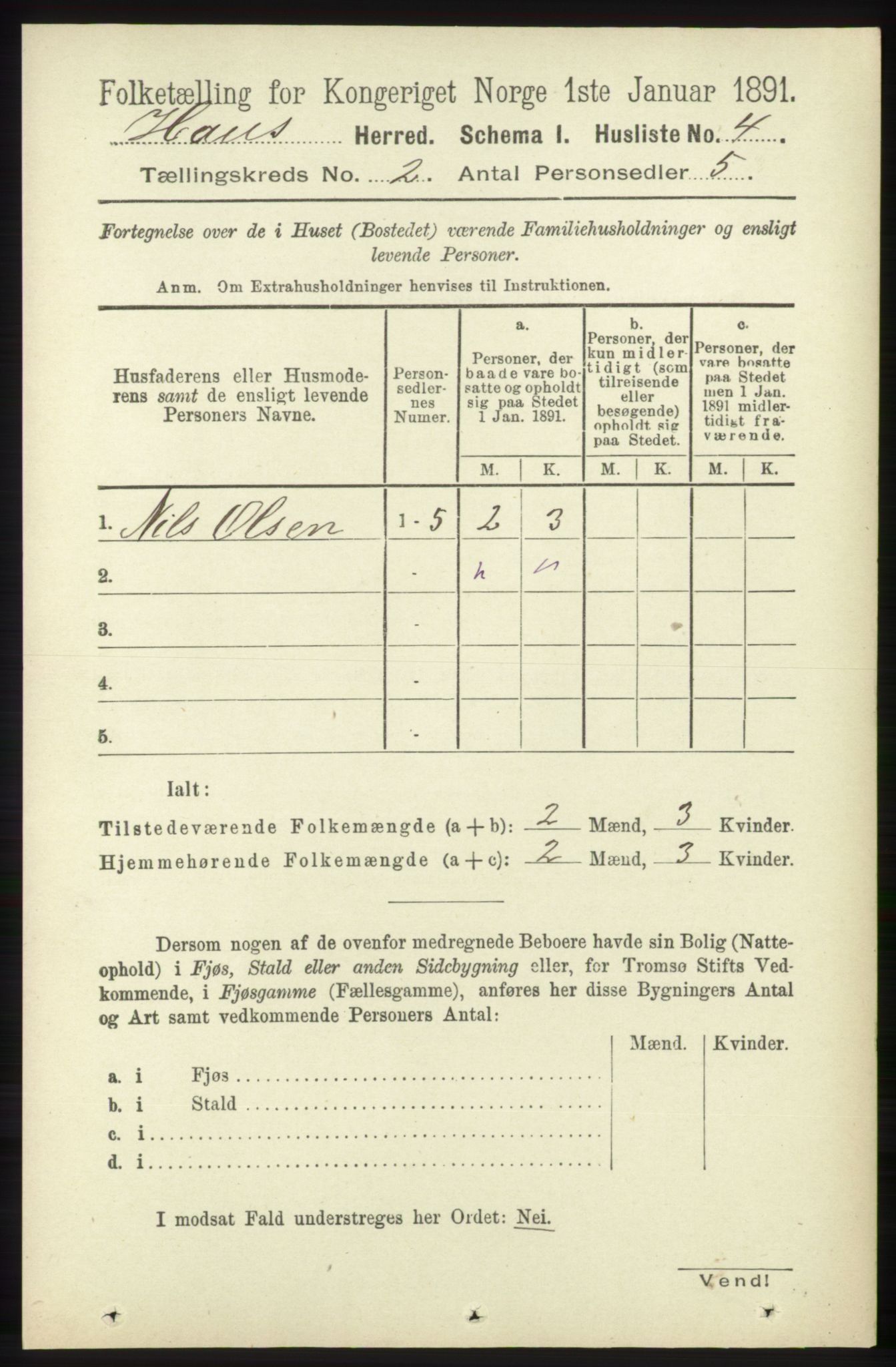 RA, Folketelling 1891 for 1250 Haus herred, 1891, s. 453