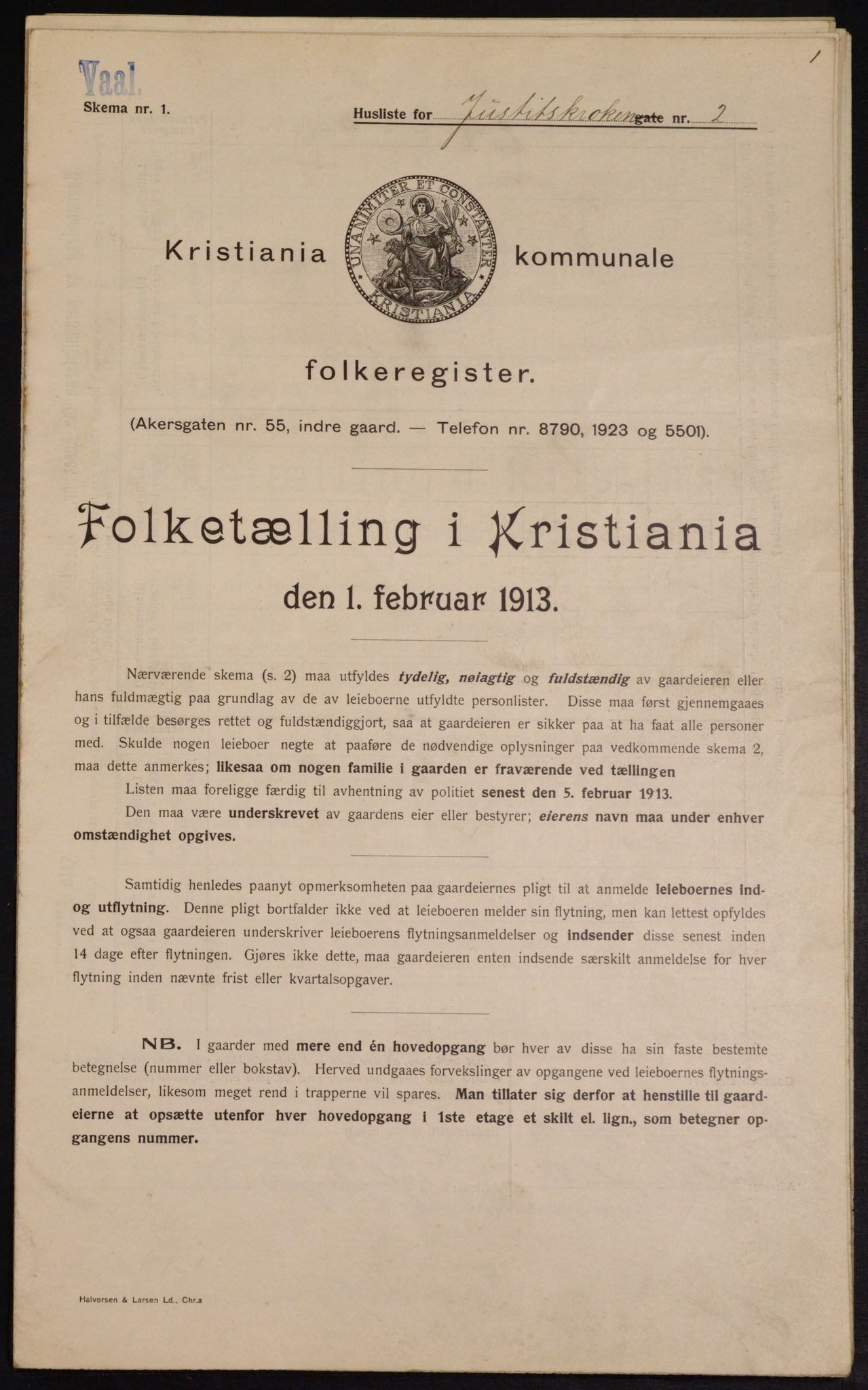 OBA, Kommunal folketelling 1.2.1913 for Kristiania, 1913, s. 47436