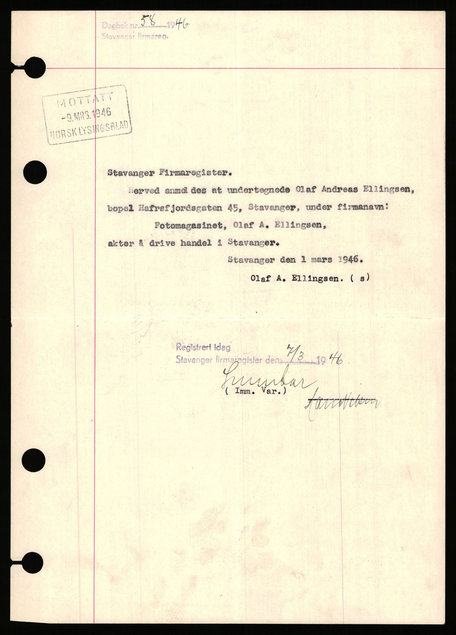 Stavanger byfogd, SAST/A-101408/002/J/Jd/Jde/L0004: Registreringsmeldinger og bilag. Enkeltmannsforetak, 1001-1350, 1891-1990, s. 129