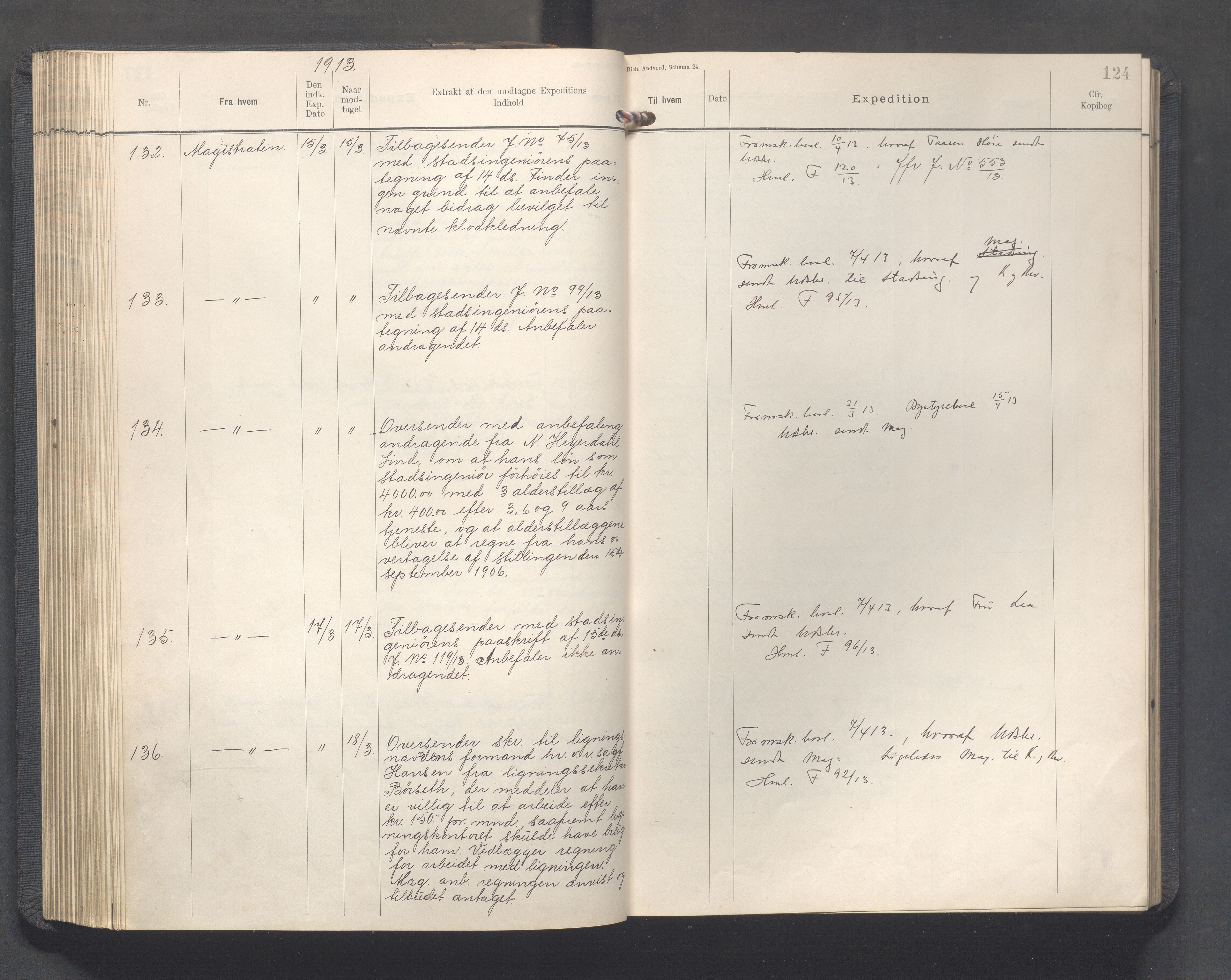 Haugesund kommune - Formannskapet, IKAR/X-0001/C/L0005: Journal, 1912-1914, s. 124