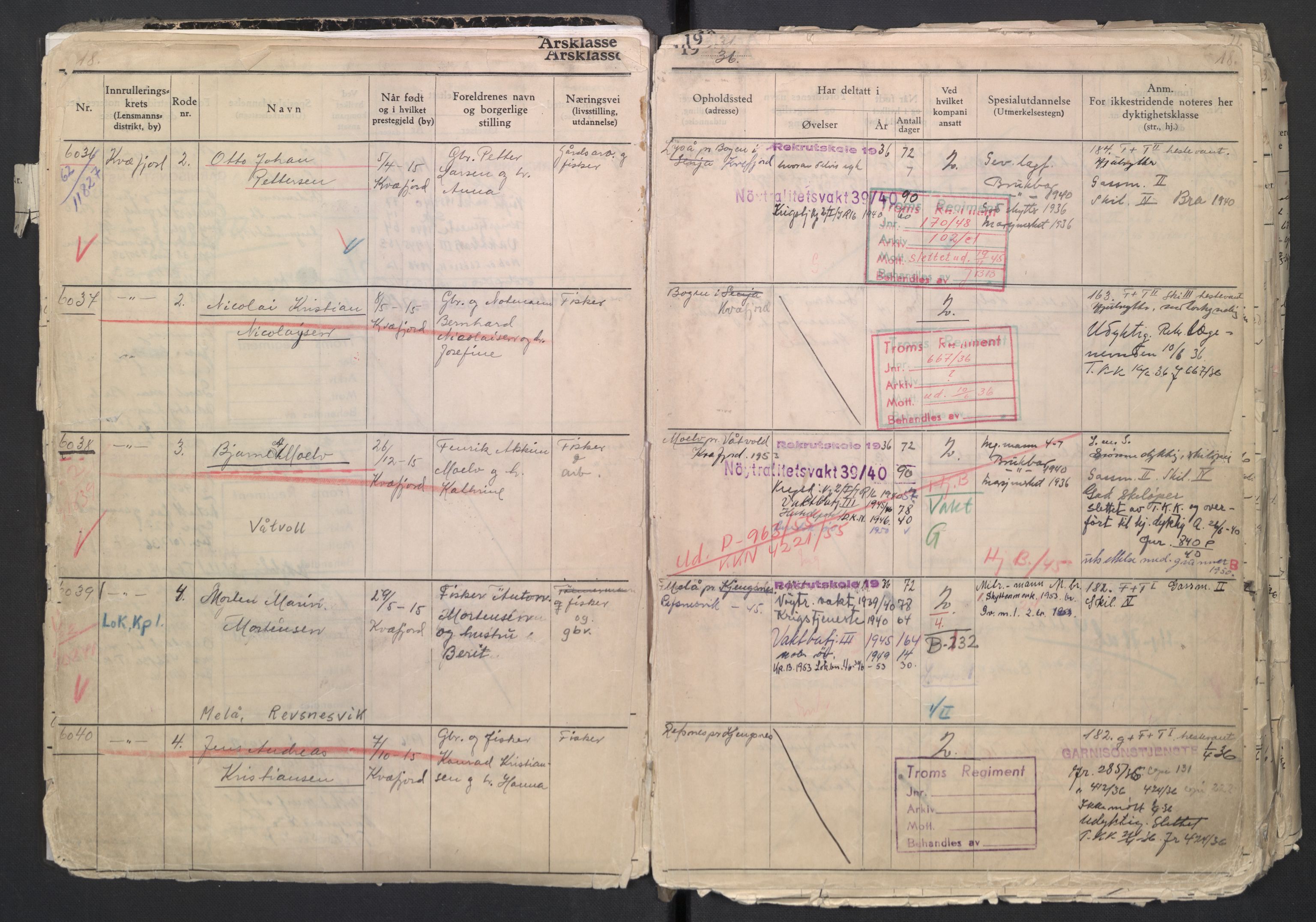 Forsvaret, Troms infanteriregiment nr. 16, AV/RA-RAFA-3146/P/Pa/L0007/0001: Ruller / Rulle for regimentets menige mannskaper, årsklasse 1936, 1936, s. 18