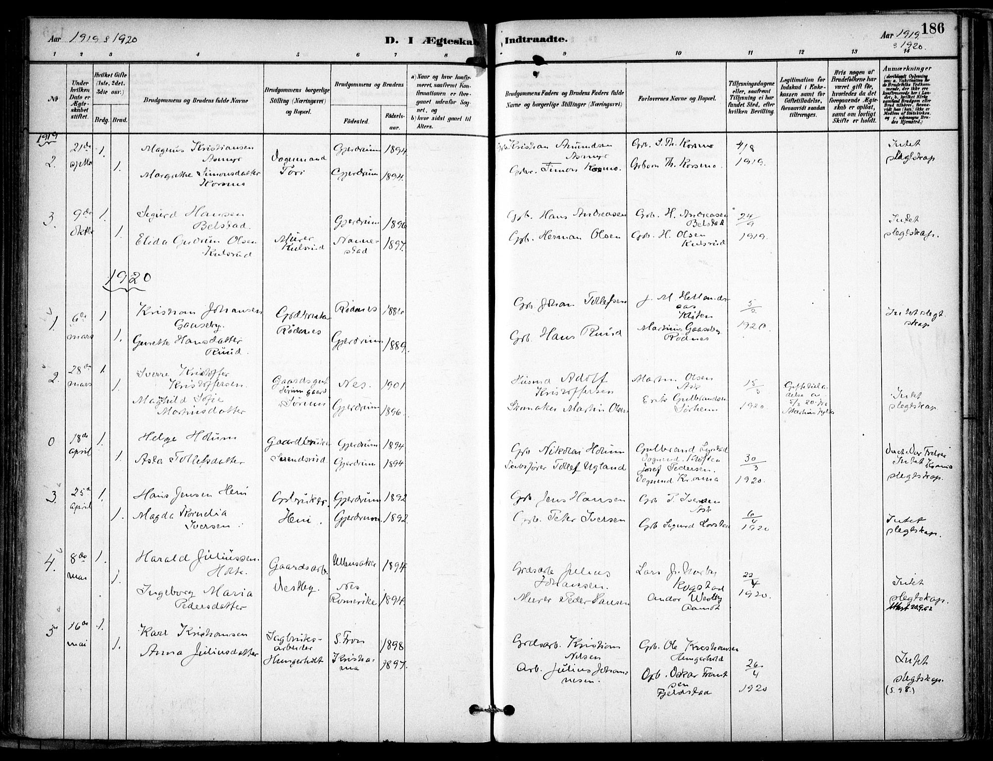 Gjerdrum prestekontor Kirkebøker, AV/SAO-A-10412b/F/Fb/L0001: Ministerialbok nr. II 1, 1881-1921, s. 186