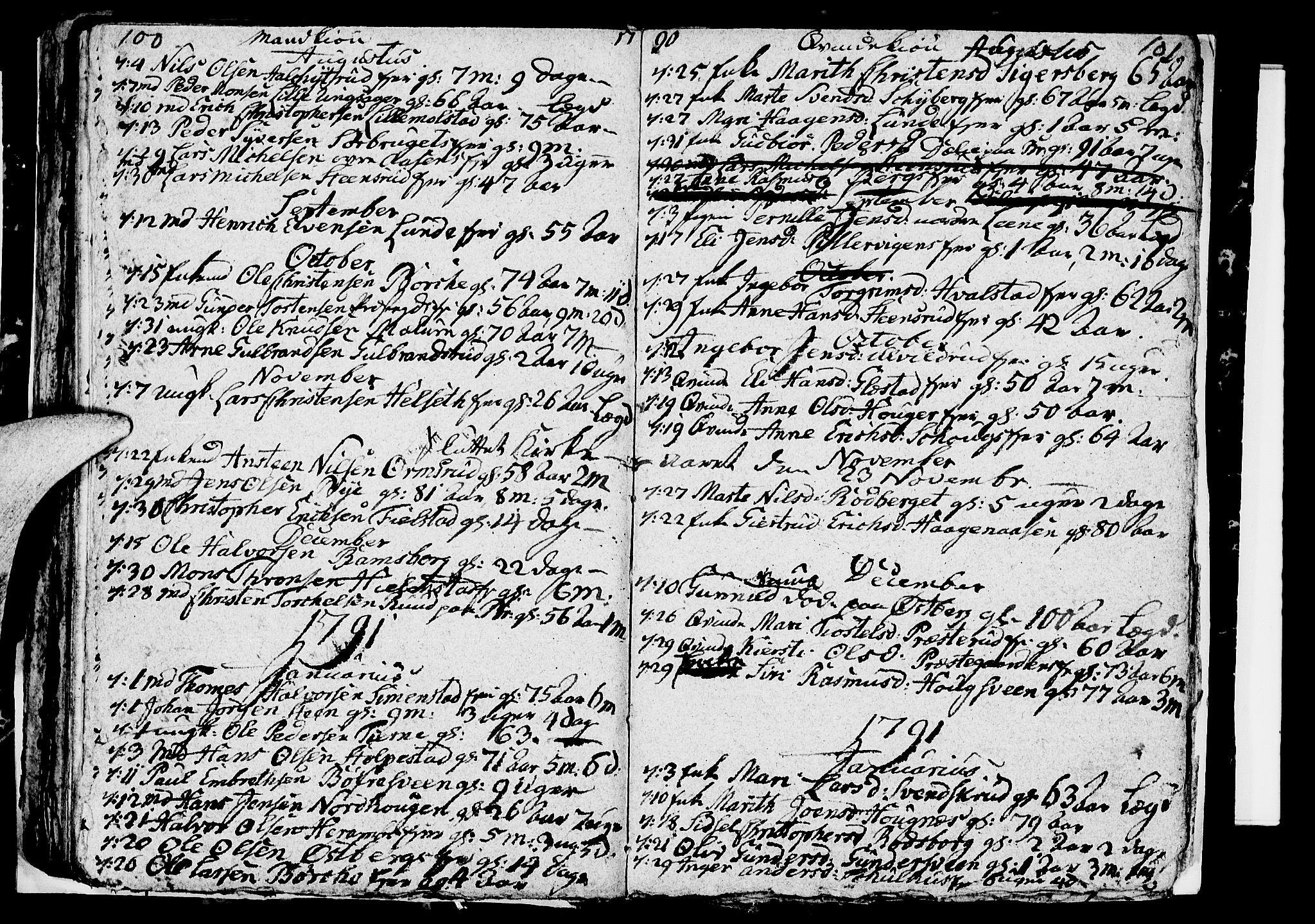 Ringsaker prestekontor, SAH/PREST-014/I/Ia/L0005/0005: Kladd til kirkebok nr. 1E, 1790-1792, s. 100-101
