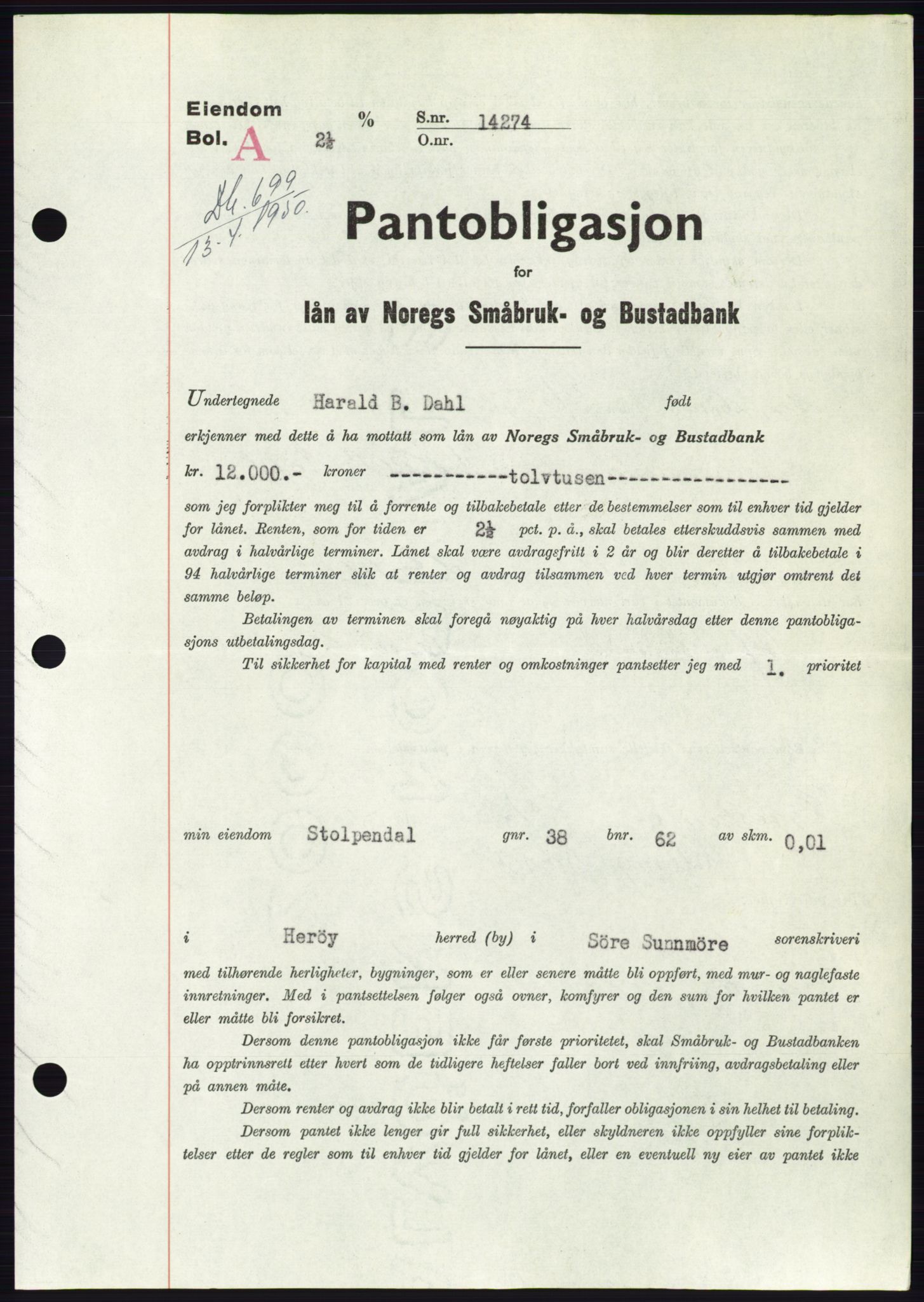 Søre Sunnmøre sorenskriveri, SAT/A-4122/1/2/2C/L0118: Pantebok nr. 6B, 1949-1950, Dagboknr: 699/1950