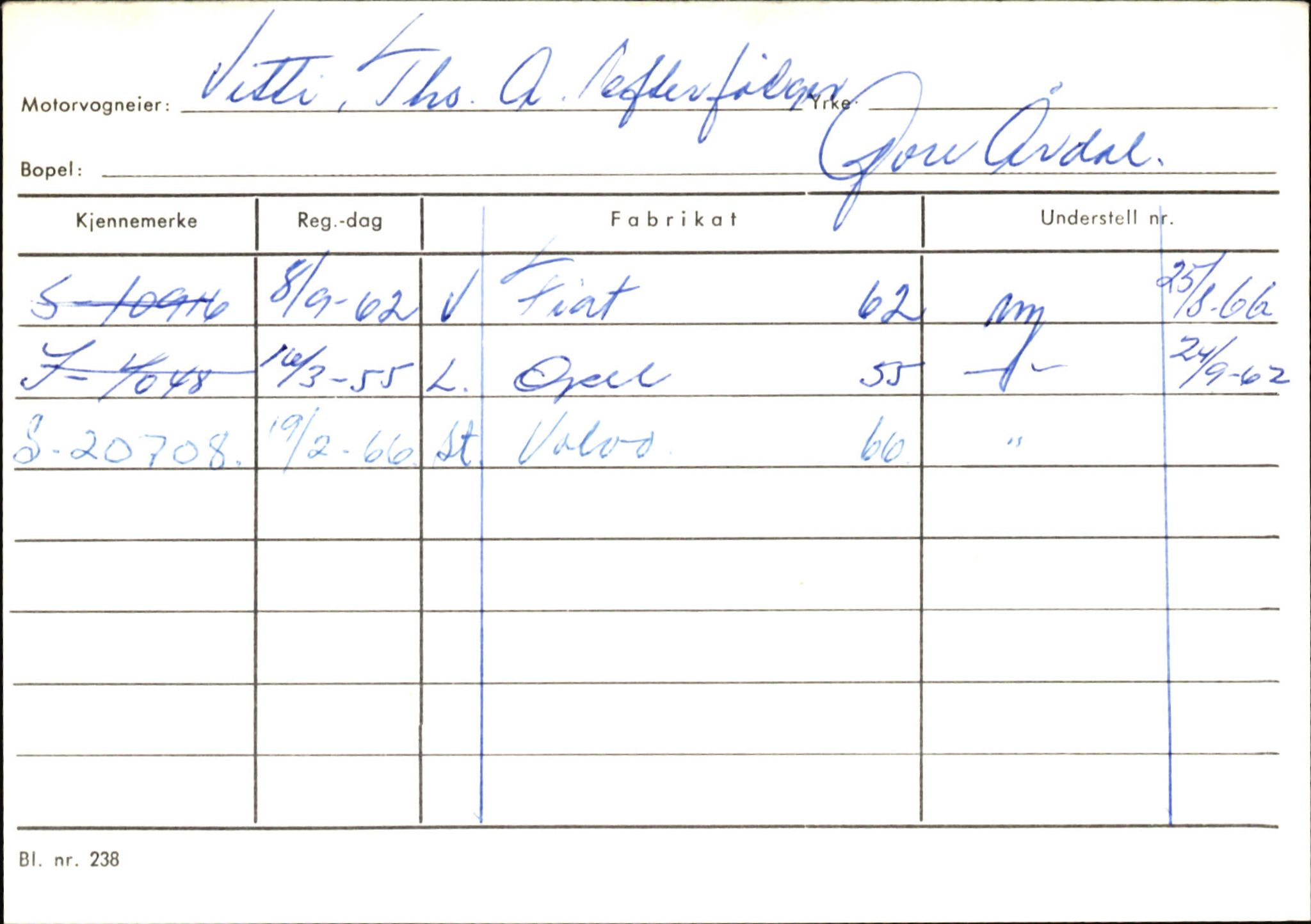 Statens vegvesen, Sogn og Fjordane vegkontor, AV/SAB-A-5301/4/F/L0146: Registerkort Årdal R-Å samt diverse kort, 1945-1975, s. 1182