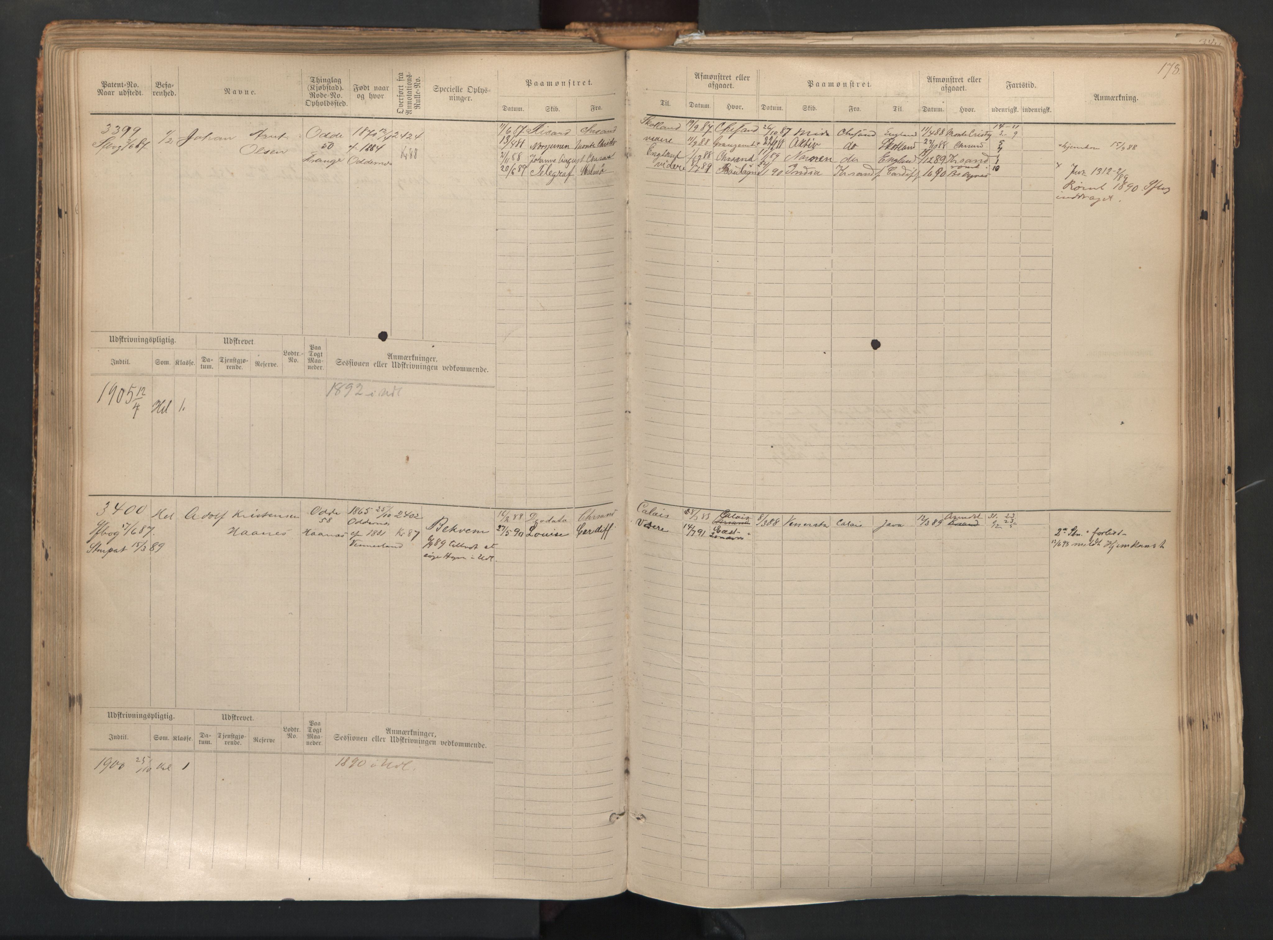 Kristiansand mønstringskrets, SAK/2031-0015/F/Fb/L0007: Hovedrulle nr 3049-3810, I-14, 1883-1940, s. 180