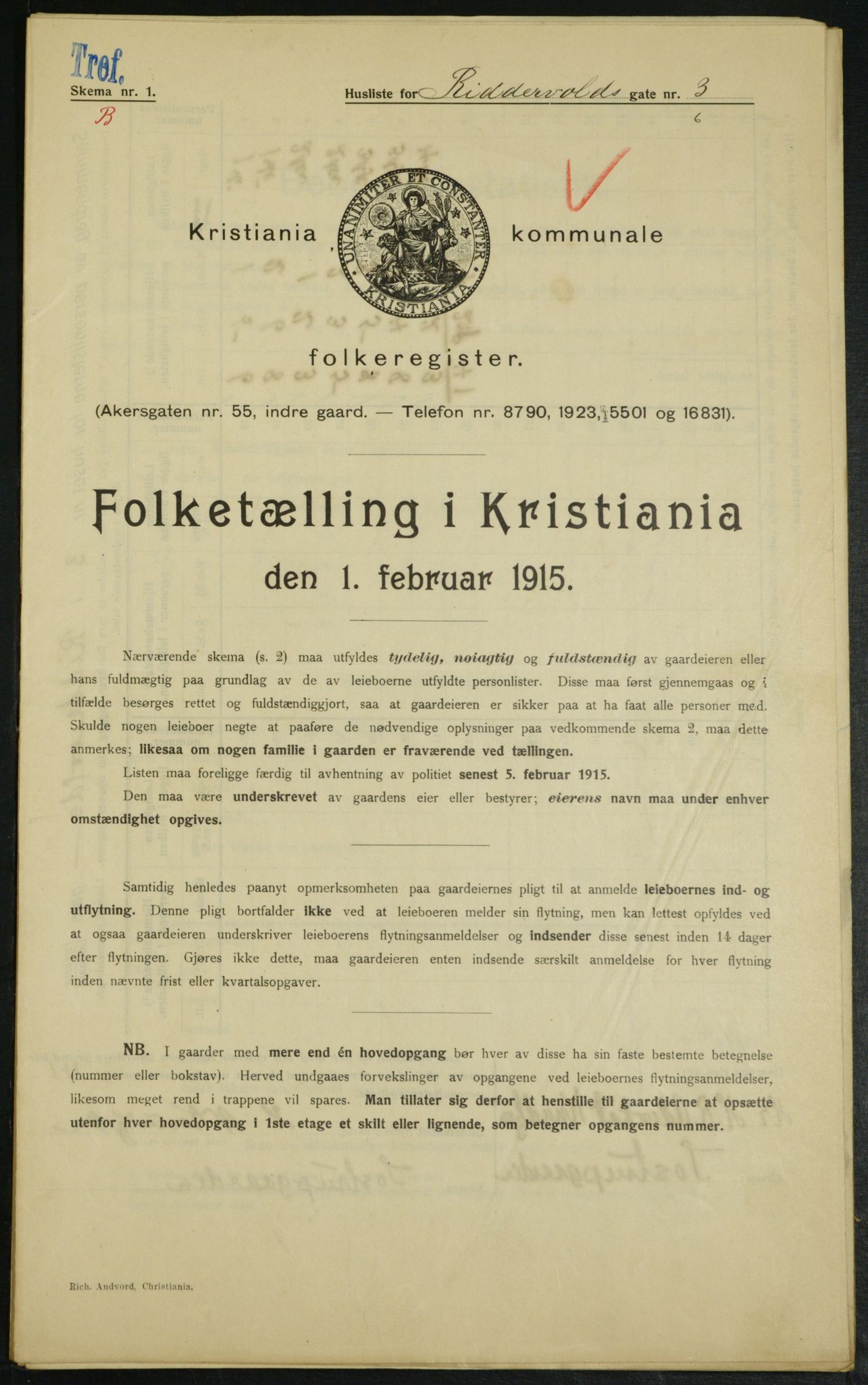 OBA, Kommunal folketelling 1.2.1915 for Kristiania, 1915, s. 82755