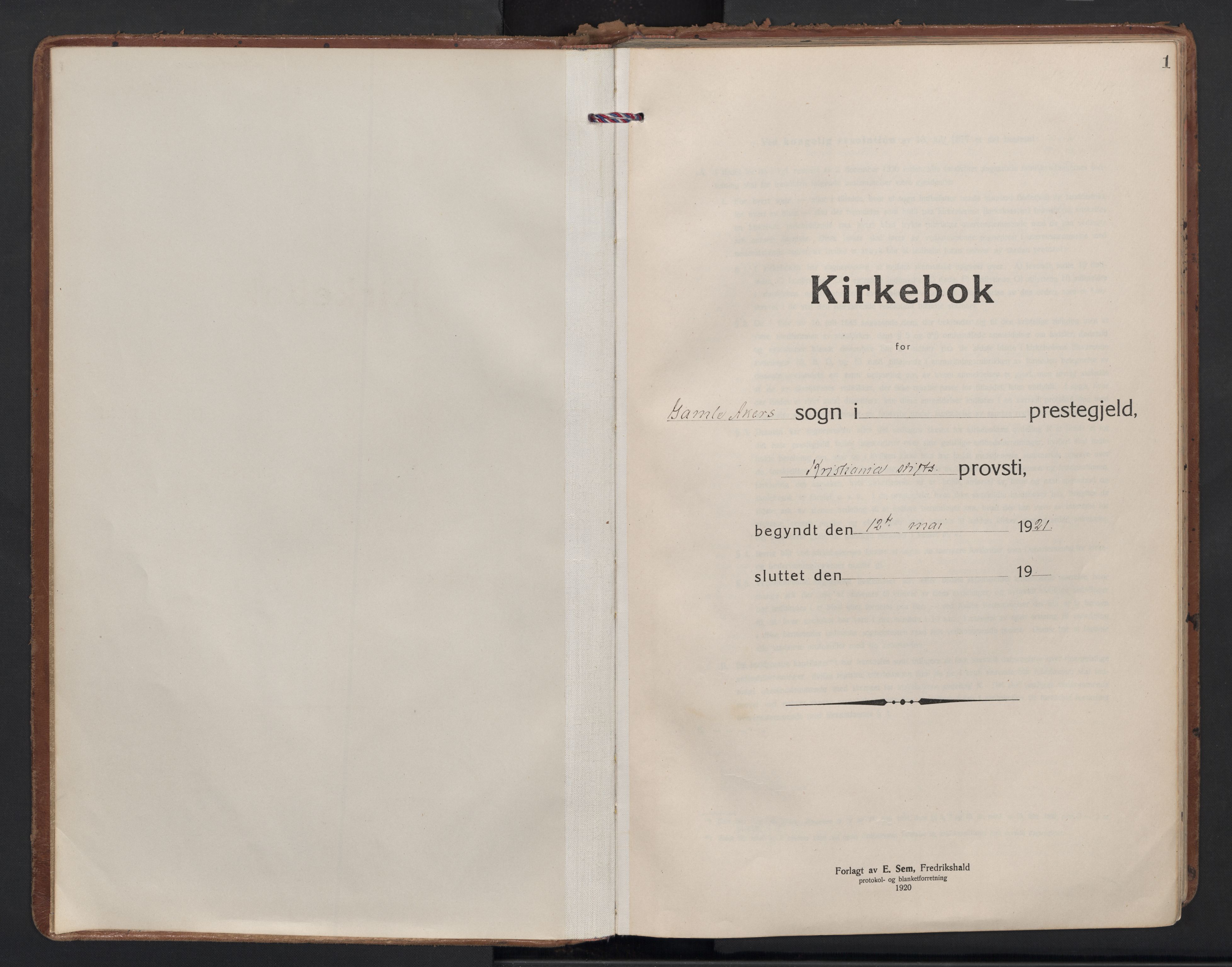 Gamle Aker prestekontor Kirkebøker, AV/SAO-A-10617a/F/L0017: Ministerialbok nr. 17, 1921-1931, s. 1