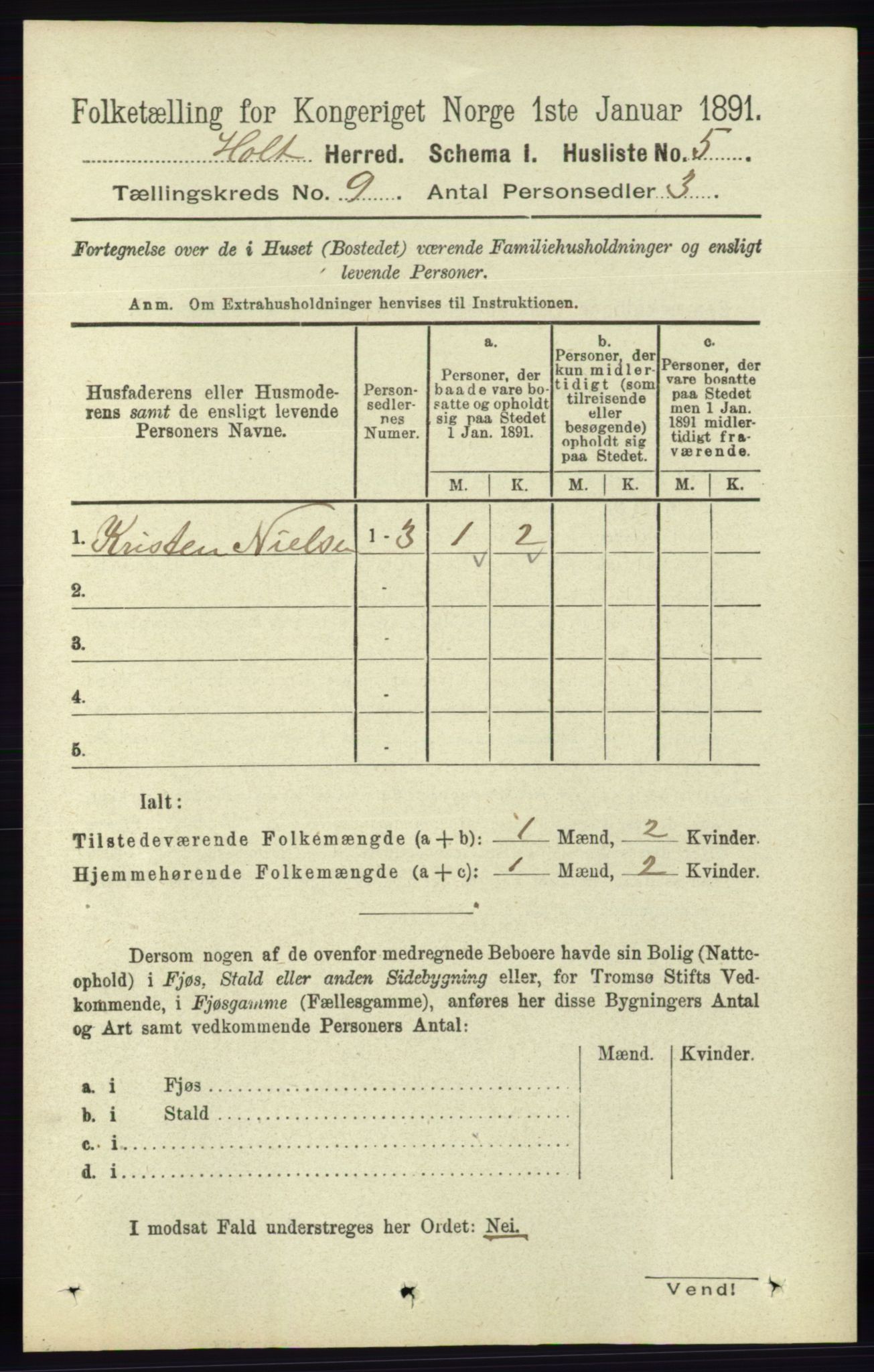 RA, Folketelling 1891 for 0914 Holt herred, 1891, s. 3873