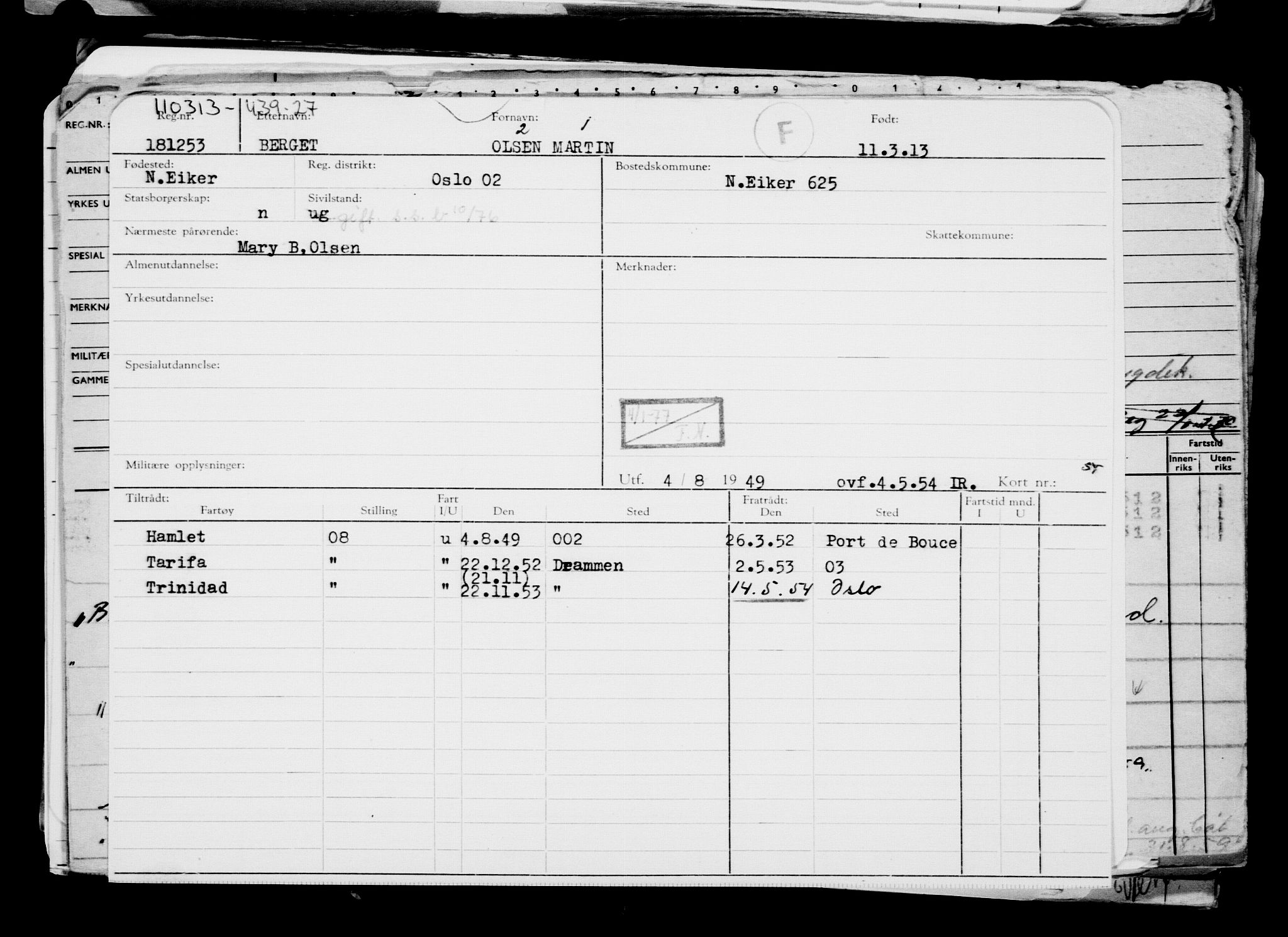 Direktoratet for sjømenn, AV/RA-S-3545/G/Gb/L0111: Hovedkort, 1913, s. 165