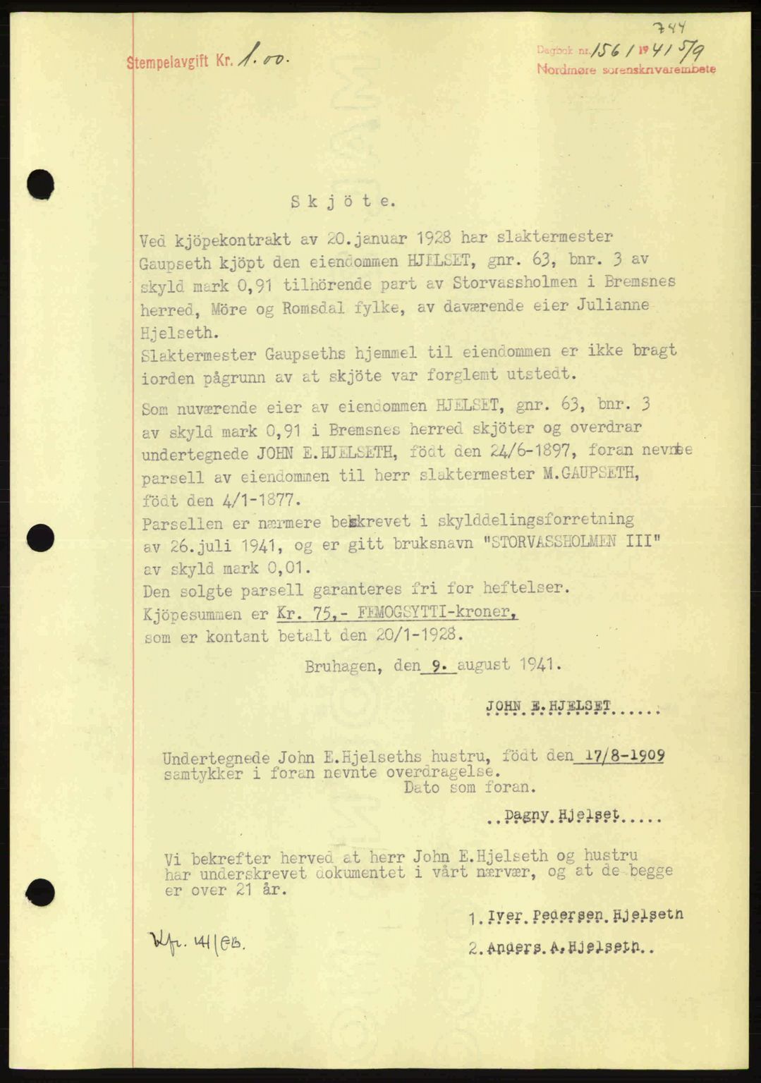 Nordmøre sorenskriveri, SAT/A-4132/1/2/2Ca: Pantebok nr. A90, 1941-1941, Dagboknr: 1561/1941