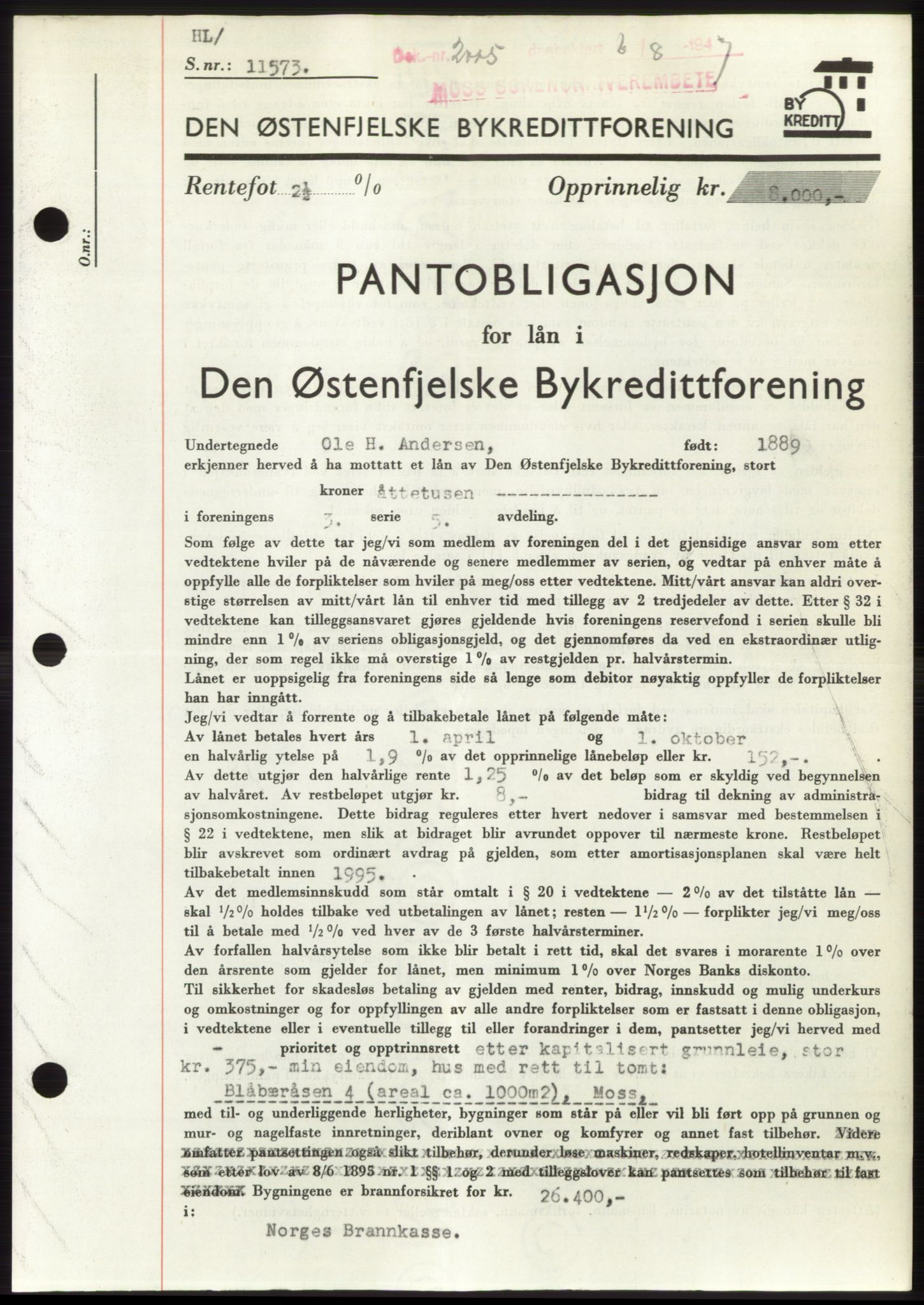 Moss sorenskriveri, SAO/A-10168: Pantebok nr. B17, 1947-1947, Dagboknr: 2005/1947