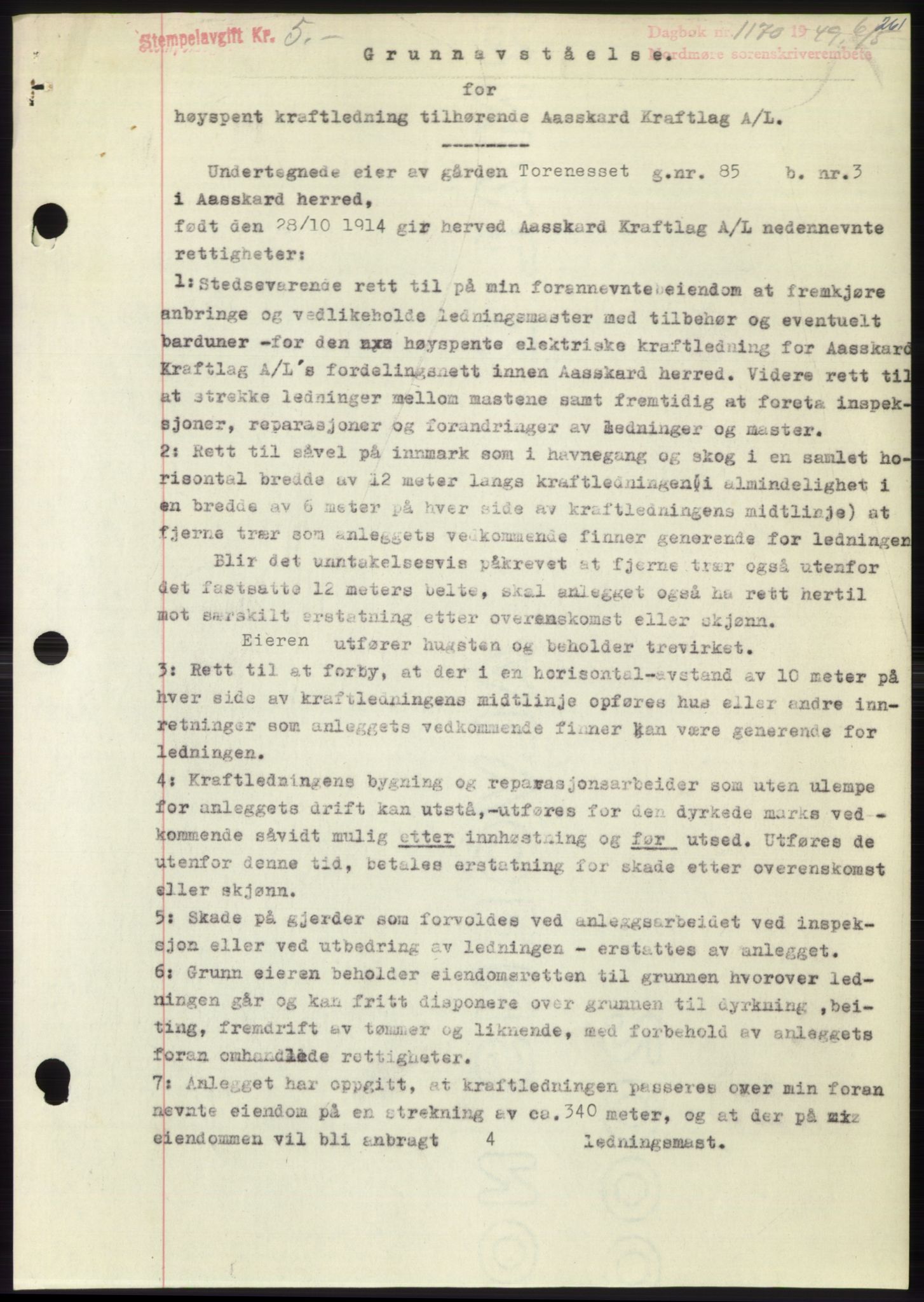 Nordmøre sorenskriveri, SAT/A-4132/1/2/2Ca: Pantebok nr. B101, 1949-1949, Dagboknr: 1170/1949