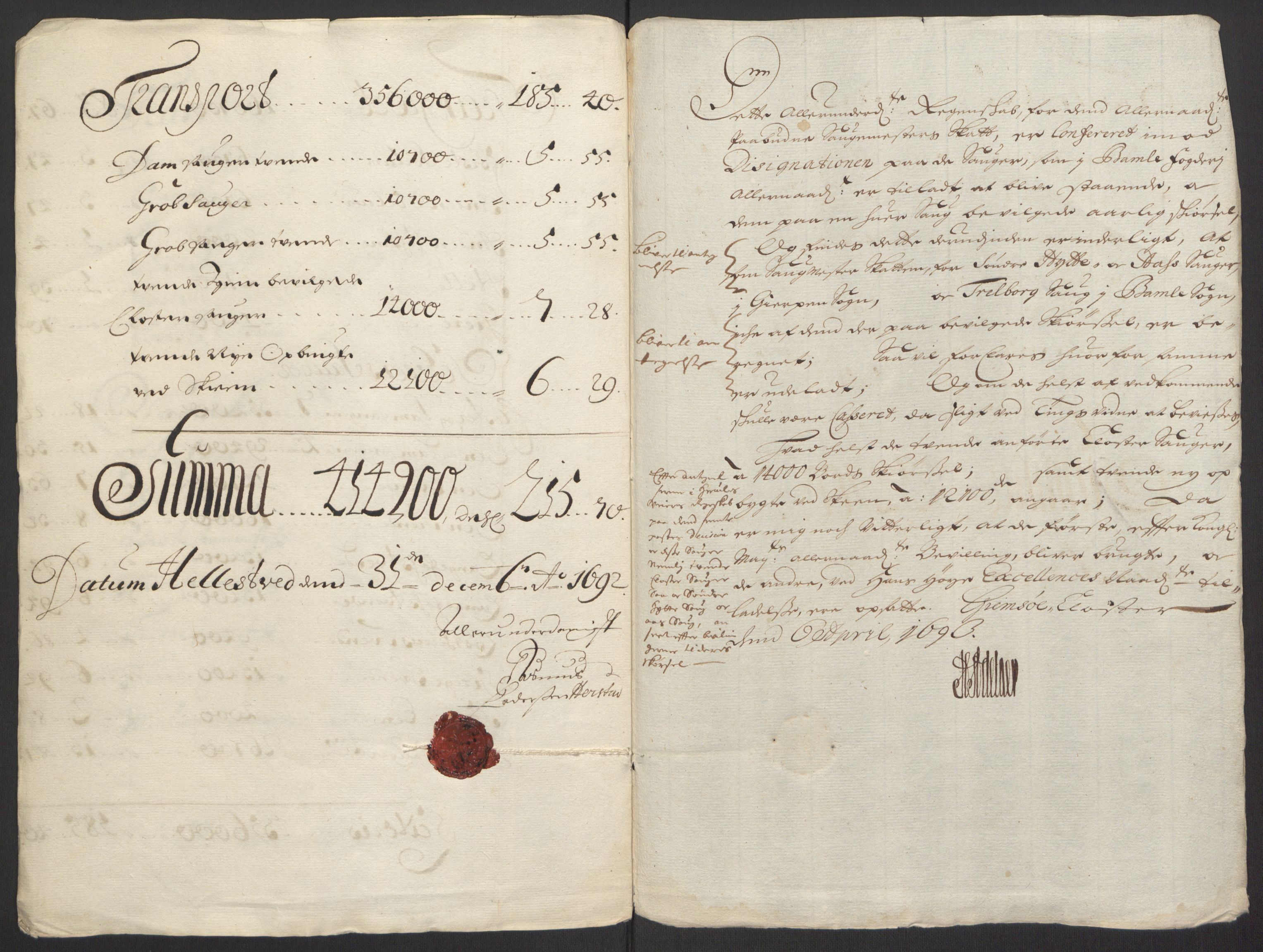 Rentekammeret inntil 1814, Reviderte regnskaper, Fogderegnskap, RA/EA-4092/R34/L2052: Fogderegnskap Bamble, 1692-1693, s. 61