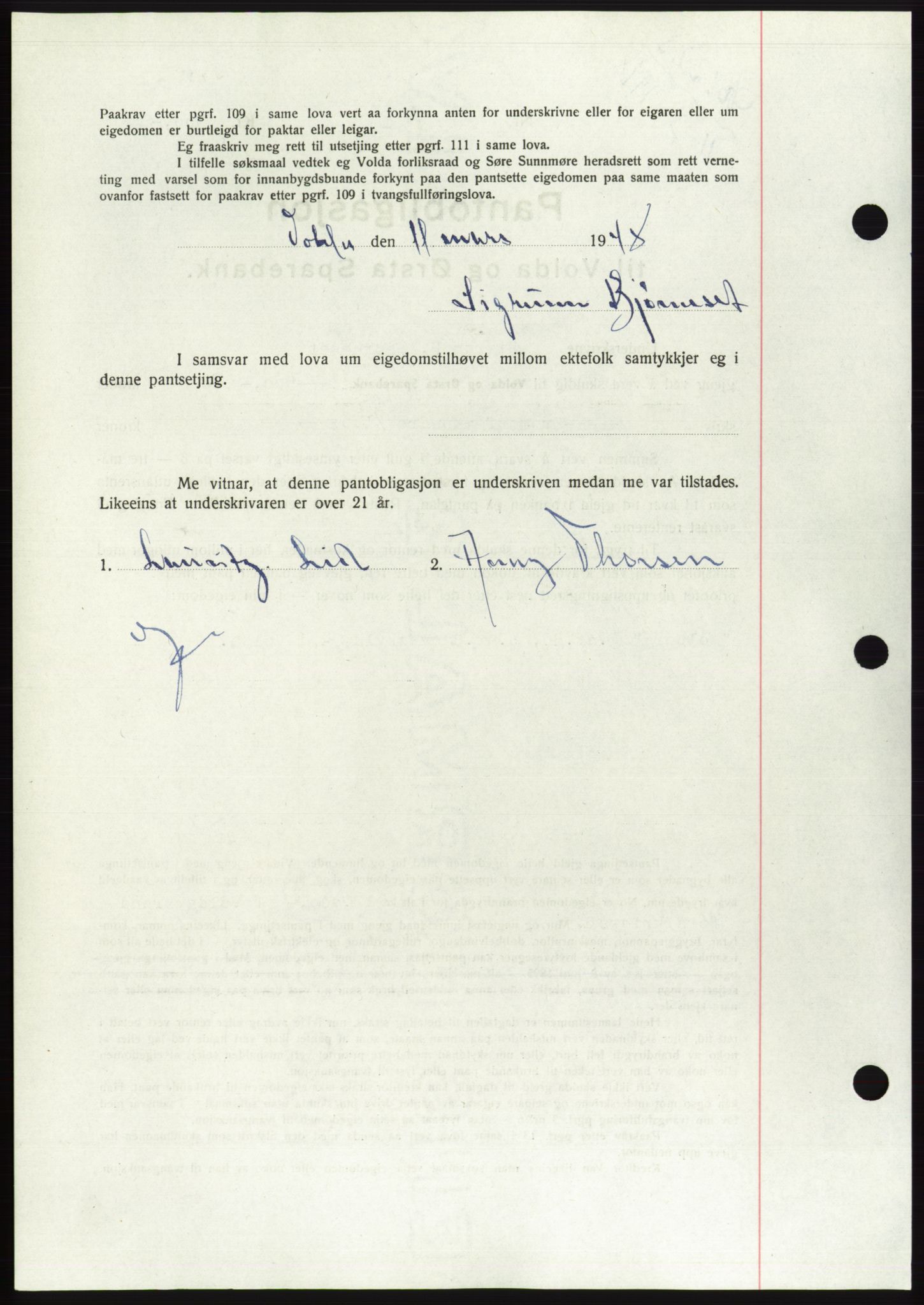Søre Sunnmøre sorenskriveri, AV/SAT-A-4122/1/2/2C/L0115: Pantebok nr. 3B, 1947-1948, Dagboknr: 323/1948