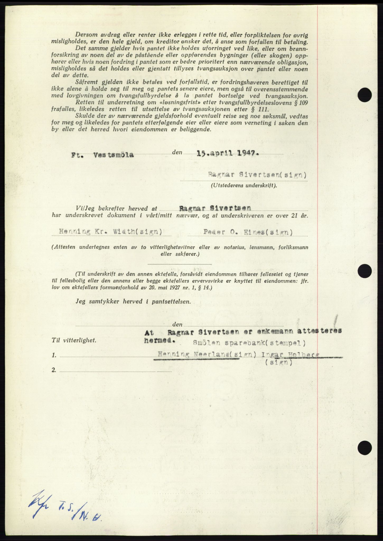 Nordmøre sorenskriveri, AV/SAT-A-4132/1/2/2Ca: Pantebok nr. B96, 1947-1947, Dagboknr: 1384/1947