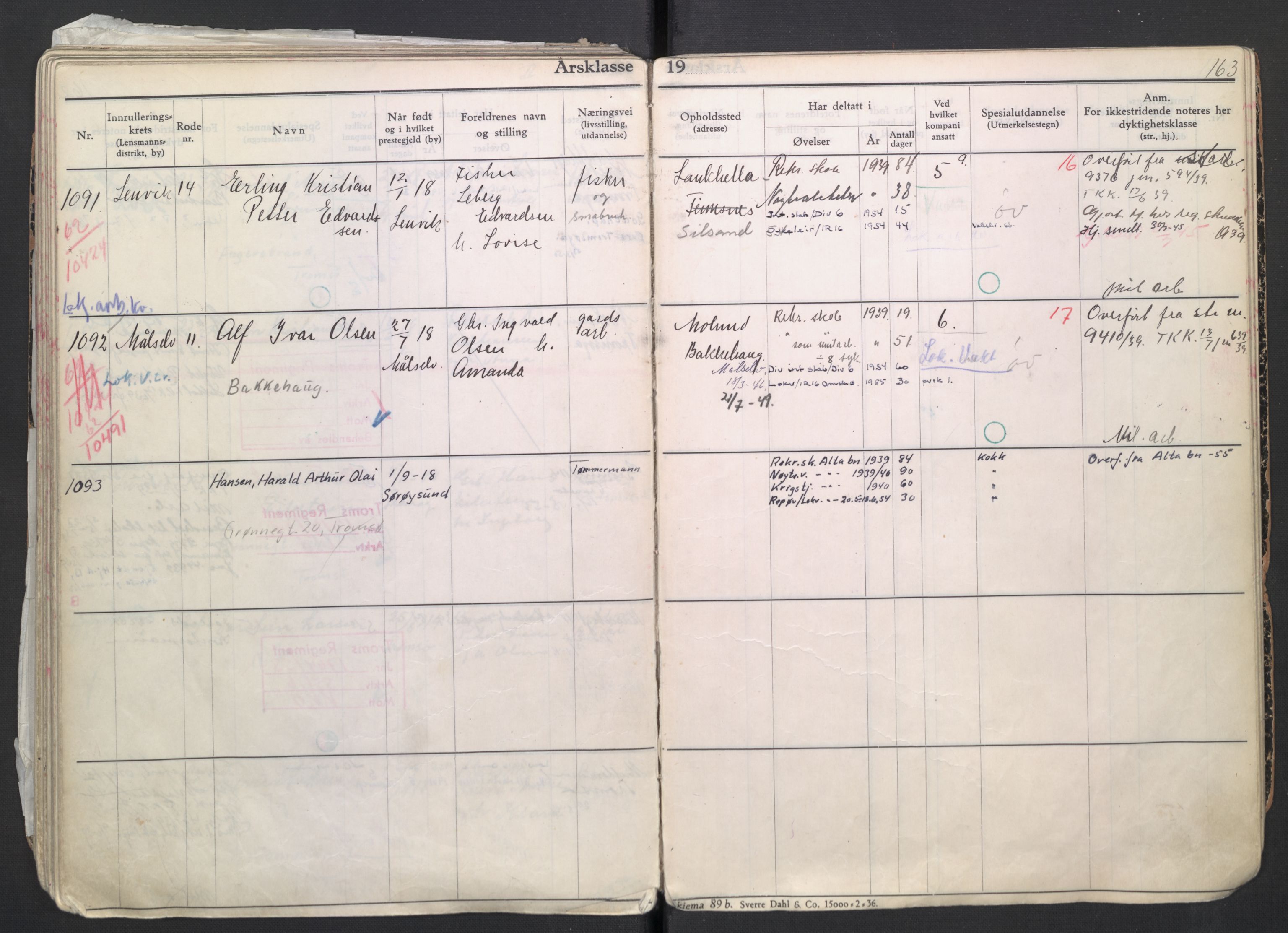 Forsvaret, Troms infanteriregiment nr. 16, AV/RA-RAFA-3146/P/Pa/L0007/0004: Ruller / Rulle for regimentets menige mannskaper, årsklasse 1939, 1939, s. 163