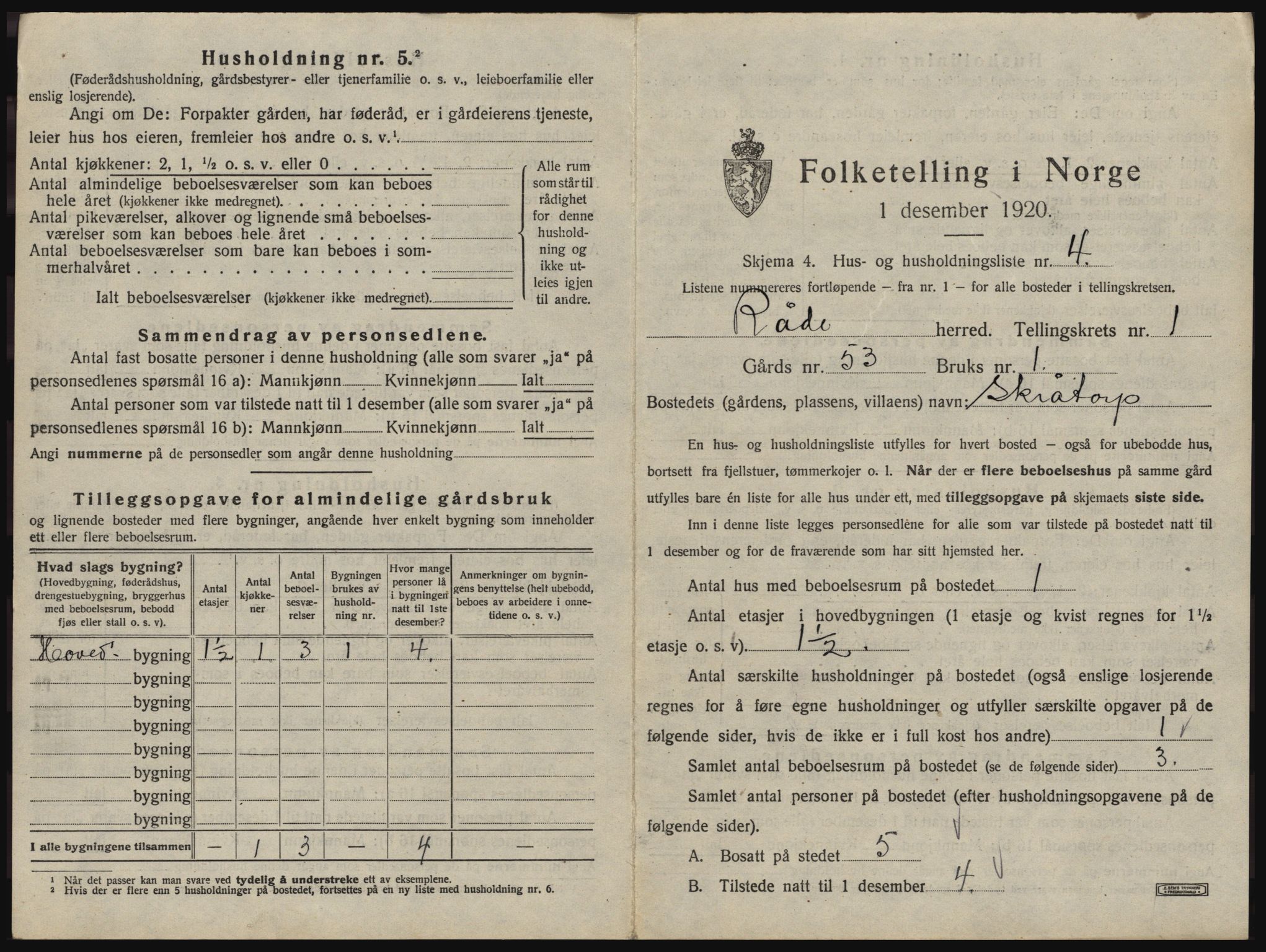 SAO, Folketelling 1920 for 0135 Råde herred, 1920, s. 44