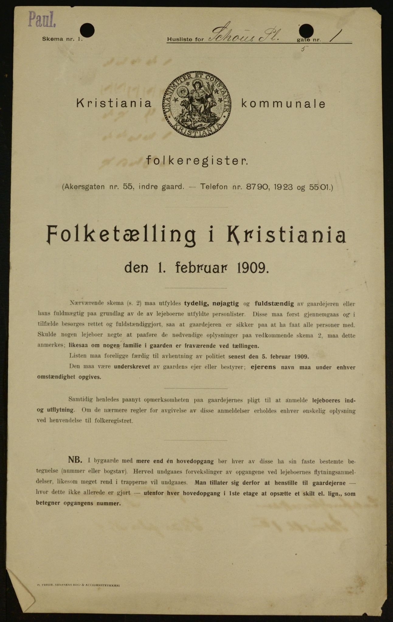 OBA, Kommunal folketelling 1.2.1909 for Kristiania kjøpstad, 1909, s. 82046