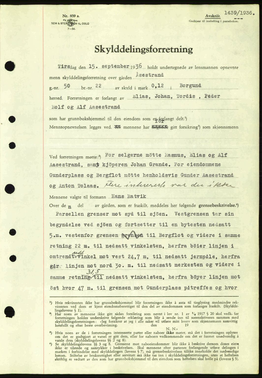 Nordre Sunnmøre sorenskriveri, SAT/A-0006/1/2/2C/2Ca: Pantebok nr. A2, 1936-1937, Dagboknr: 1439/1936