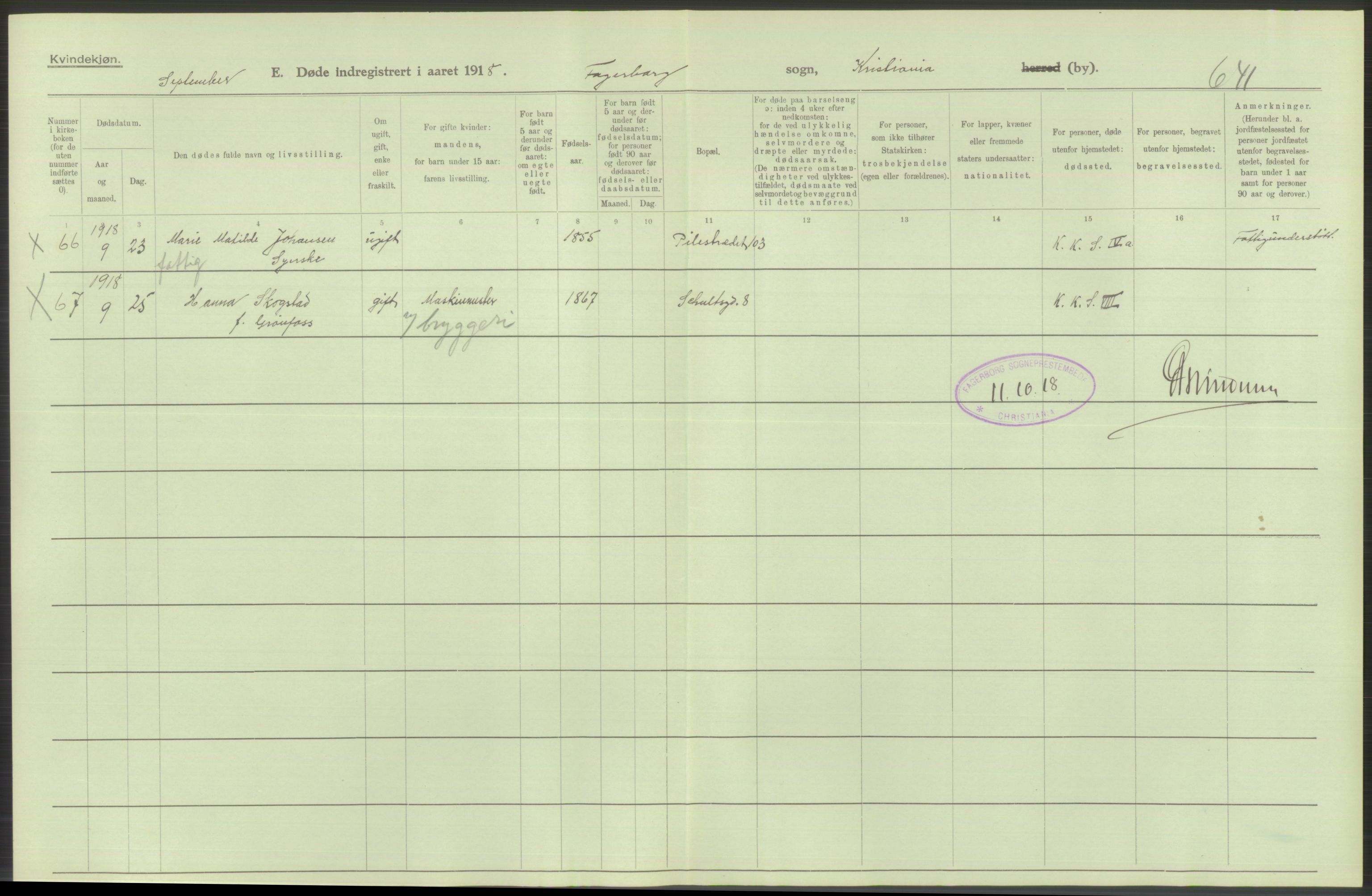 Statistisk sentralbyrå, Sosiodemografiske emner, Befolkning, AV/RA-S-2228/D/Df/Dfb/Dfbh/L0010: Kristiania: Døde, 1918, s. 292