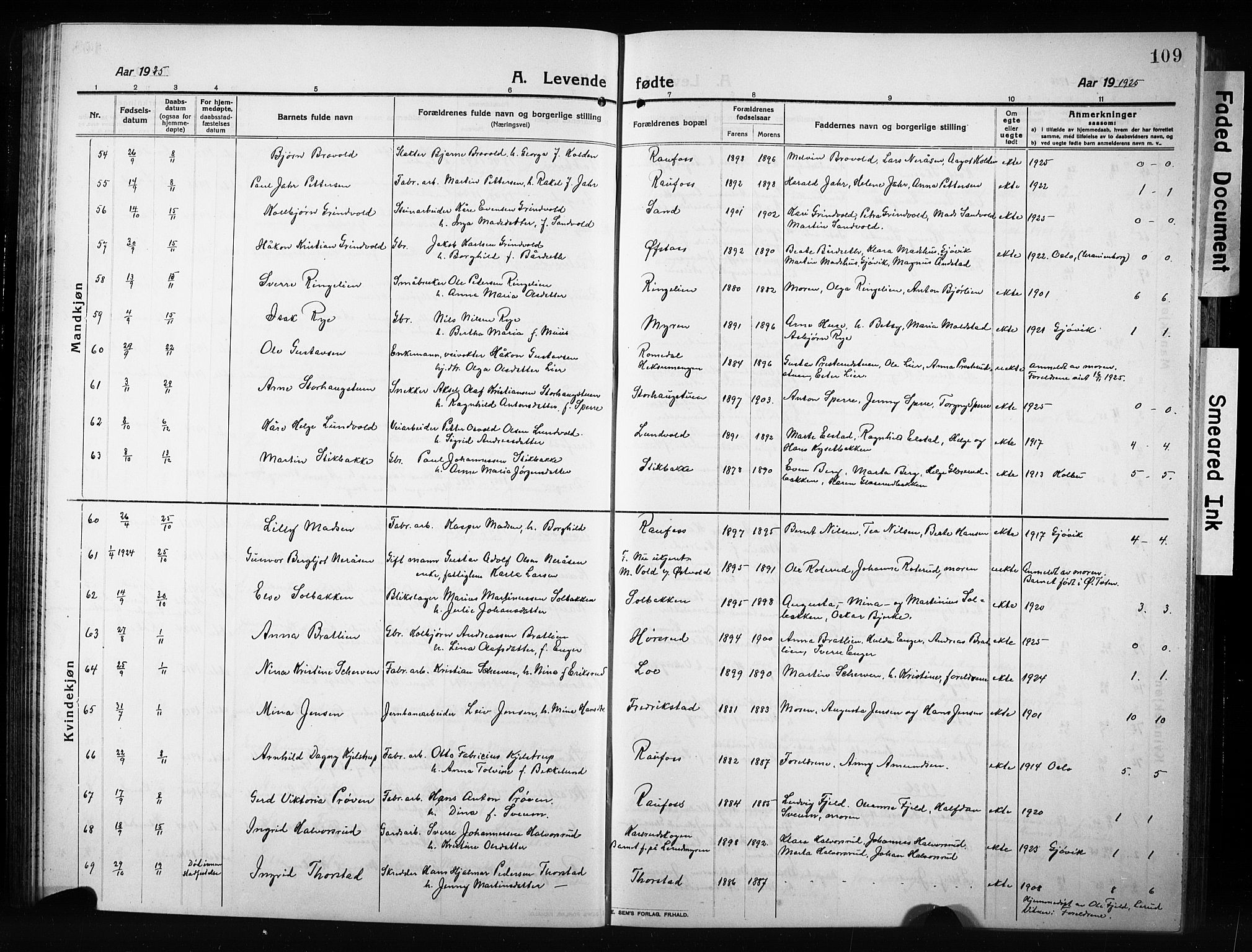 Vestre Toten prestekontor, AV/SAH-PREST-108/H/Ha/Hab/L0012: Klokkerbok nr. 12, 1909-1928, s. 109