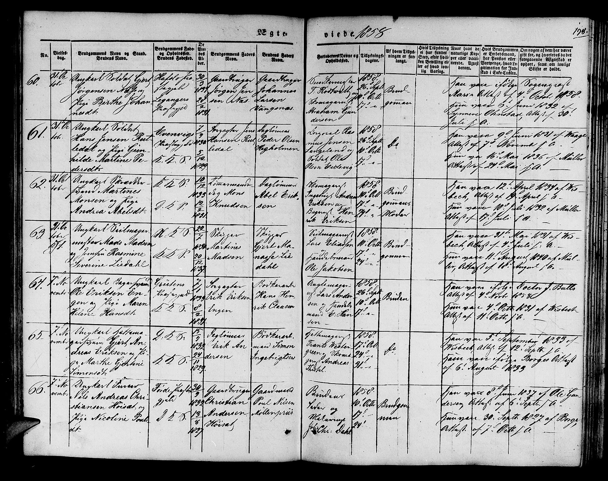 Korskirken sokneprestembete, AV/SAB-A-76101/H/Hab: Klokkerbok nr. D 1, 1840-1867, s. 198