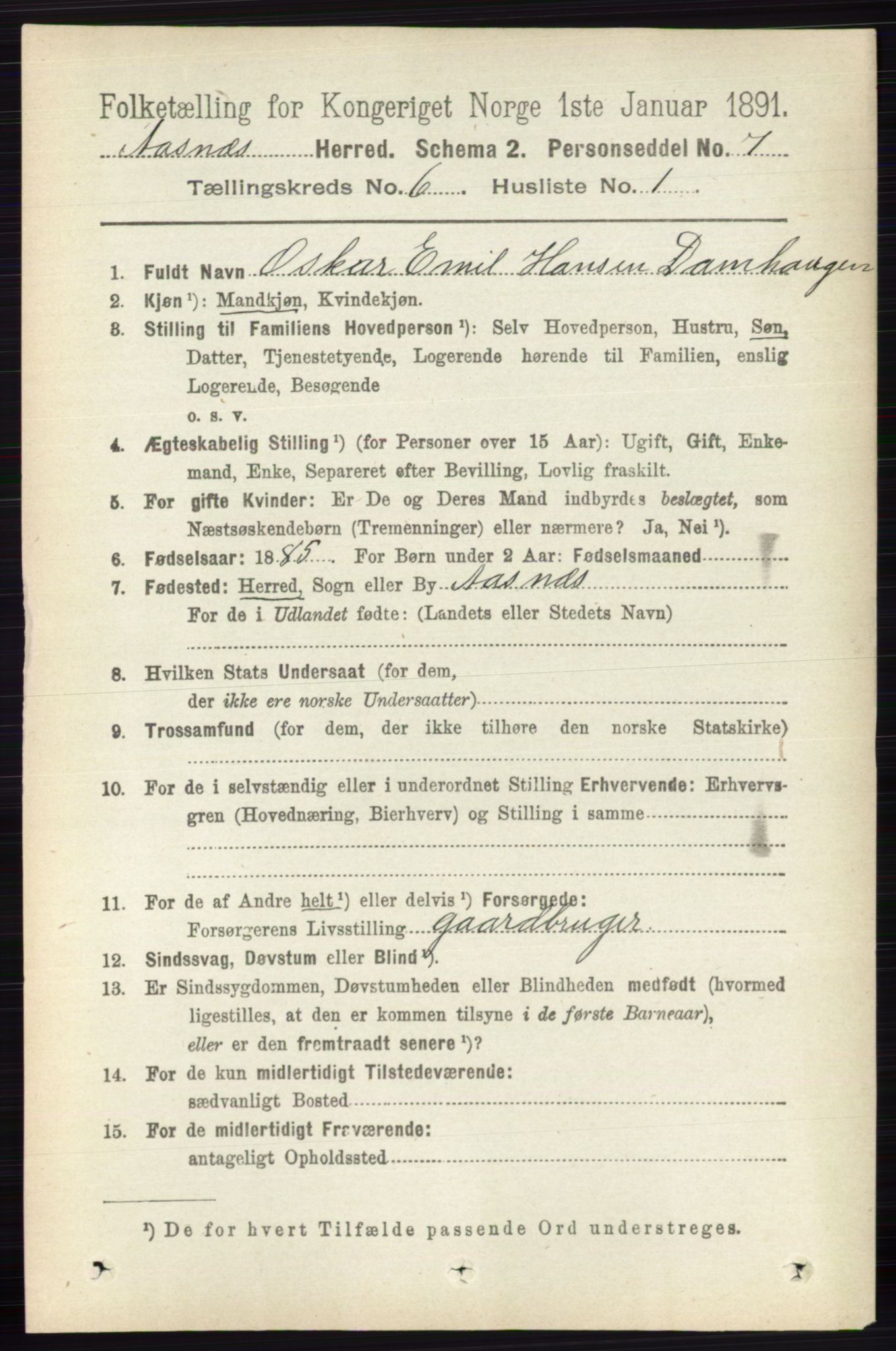 RA, Folketelling 1891 for 0425 Åsnes herred, 1891, s. 2799